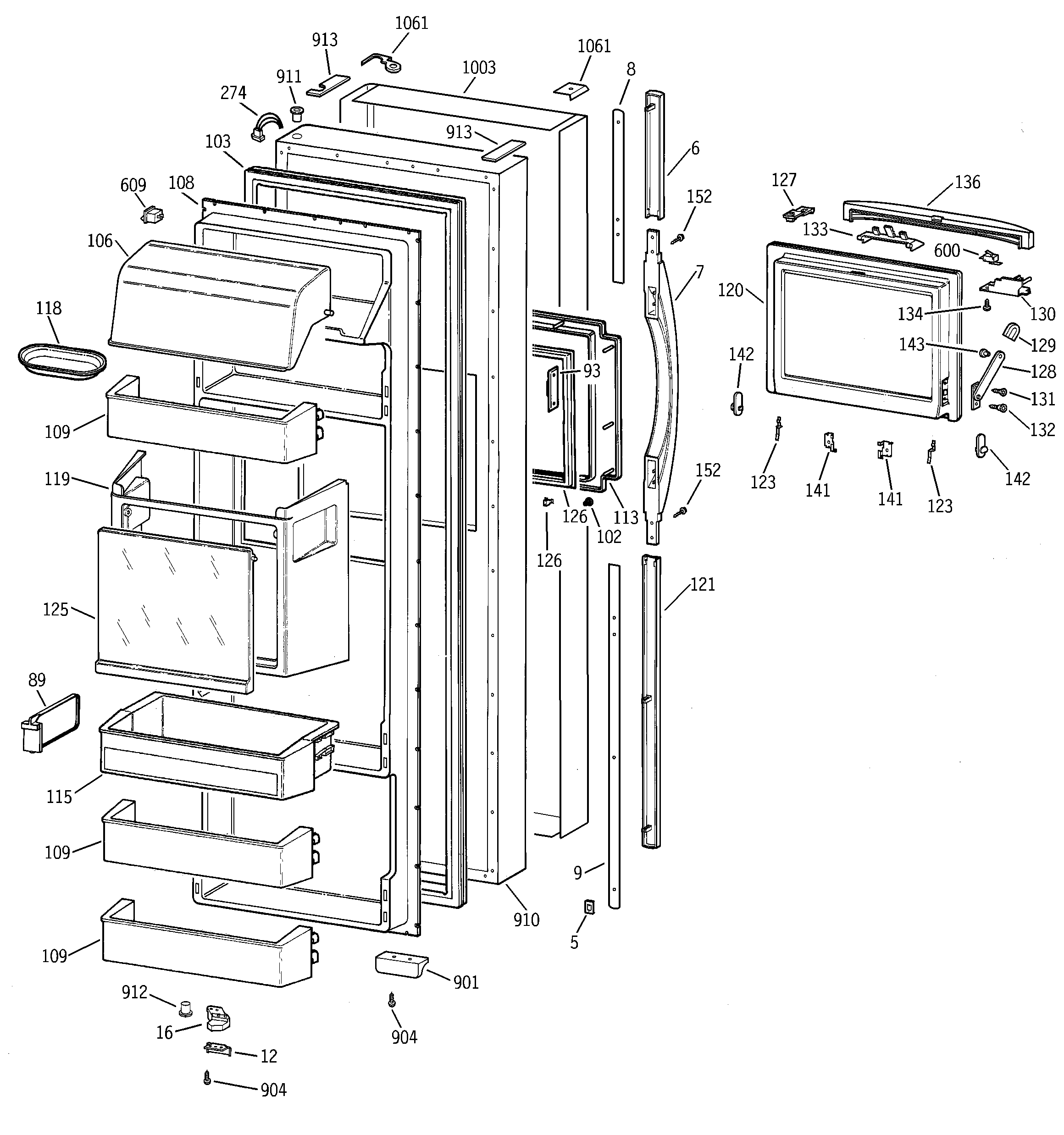 GE TFG28PFCGBS fresh food door diagram