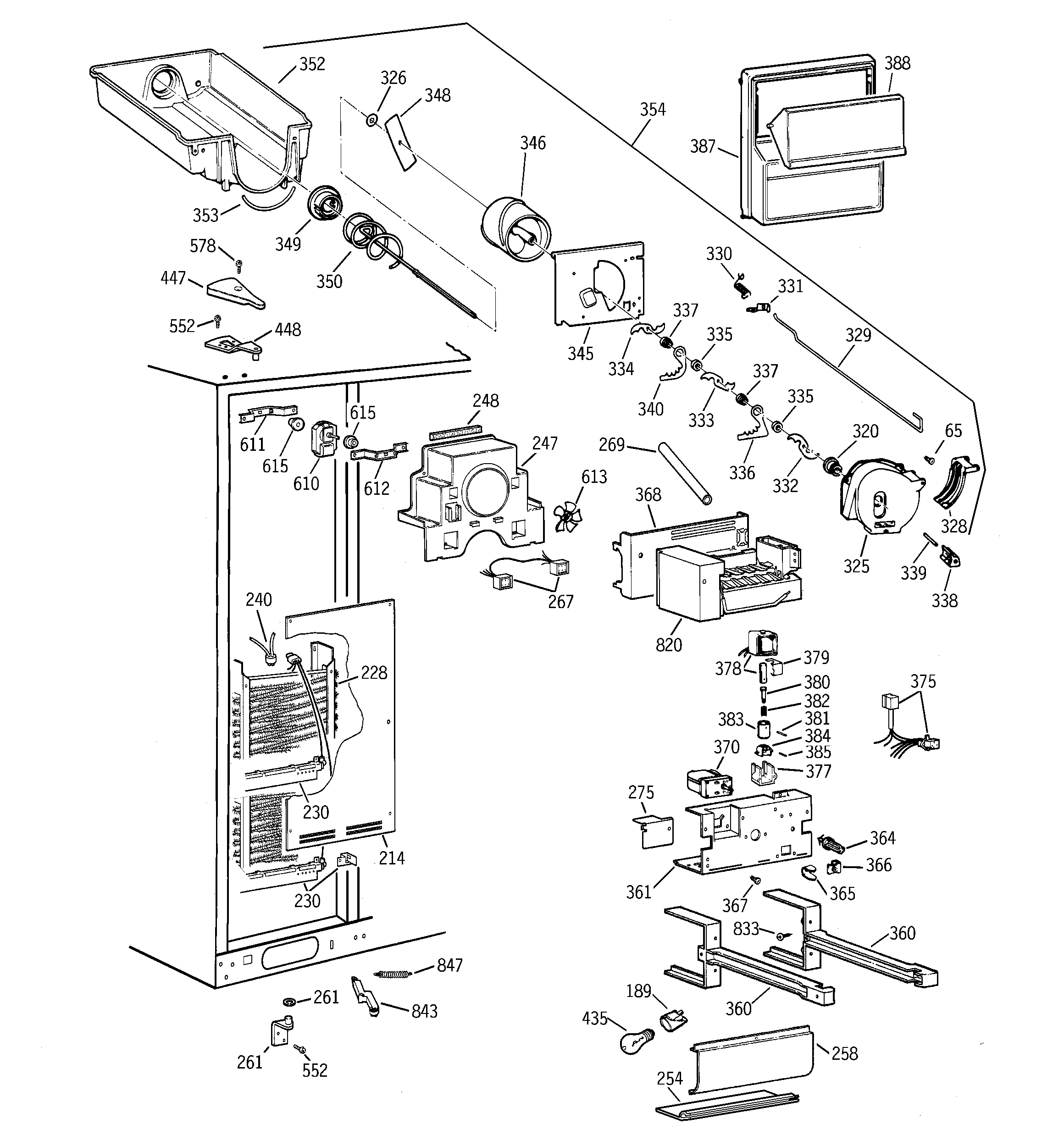 GE TFG28PFCGBS freezer section diagram