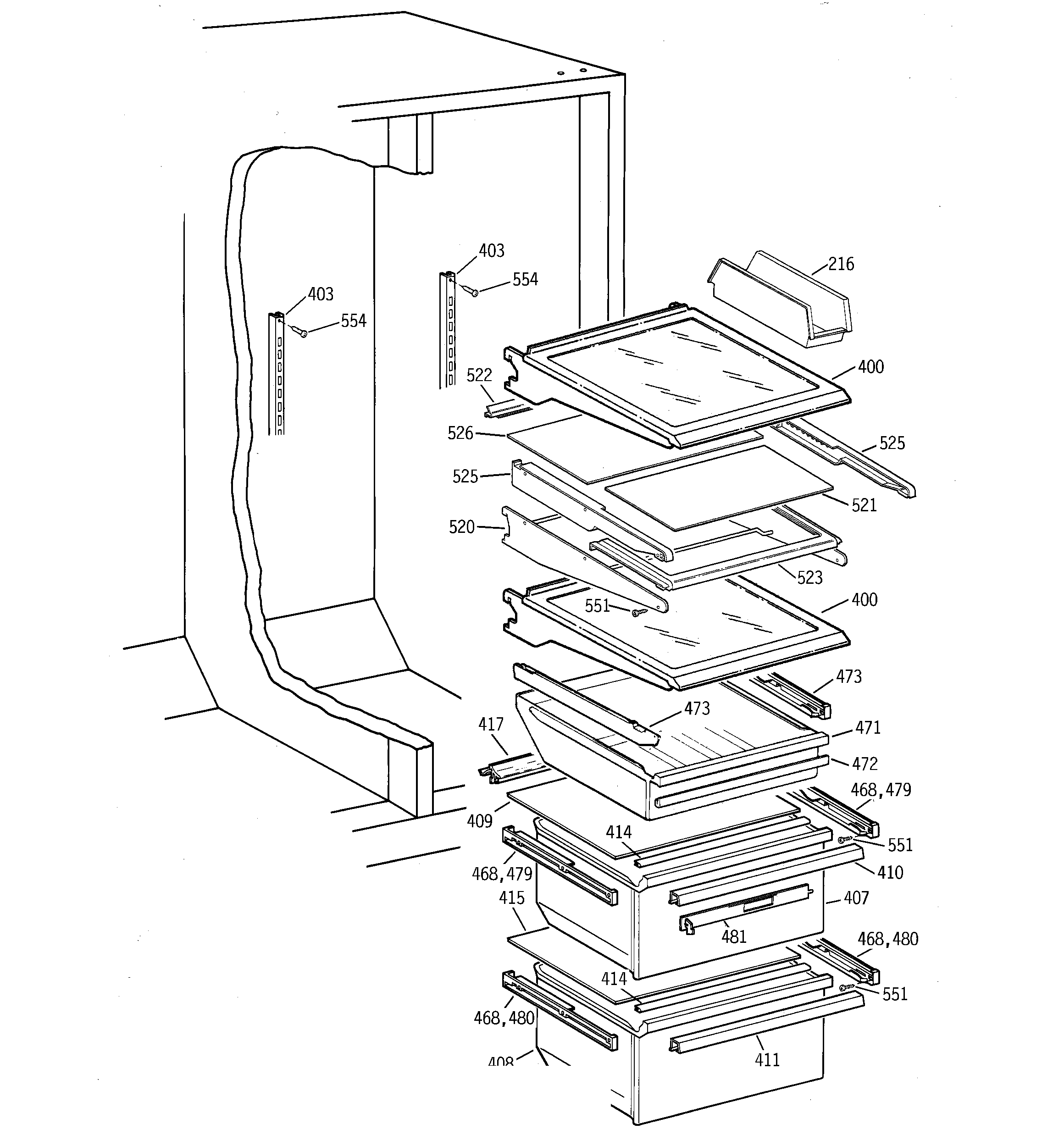 GE TFX26CPDACC fresh food section diagram