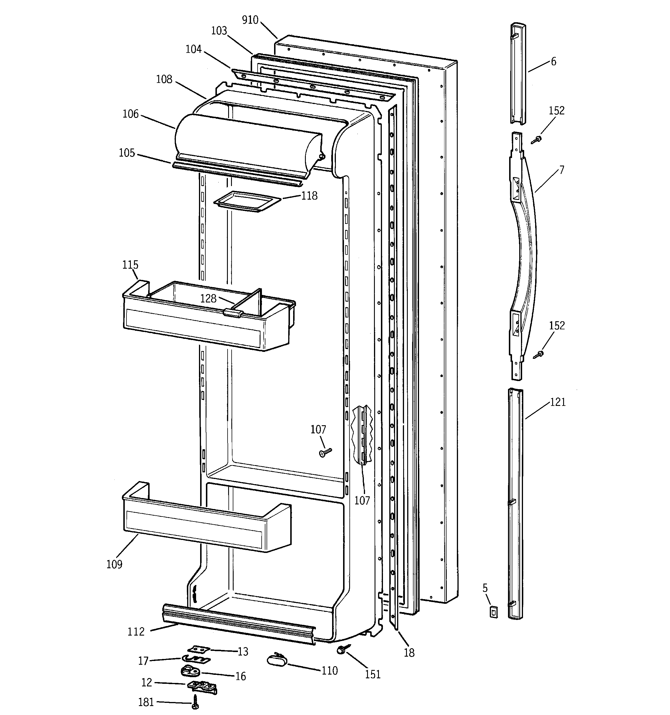 GE TFX22QPDACC fresh food door diagram