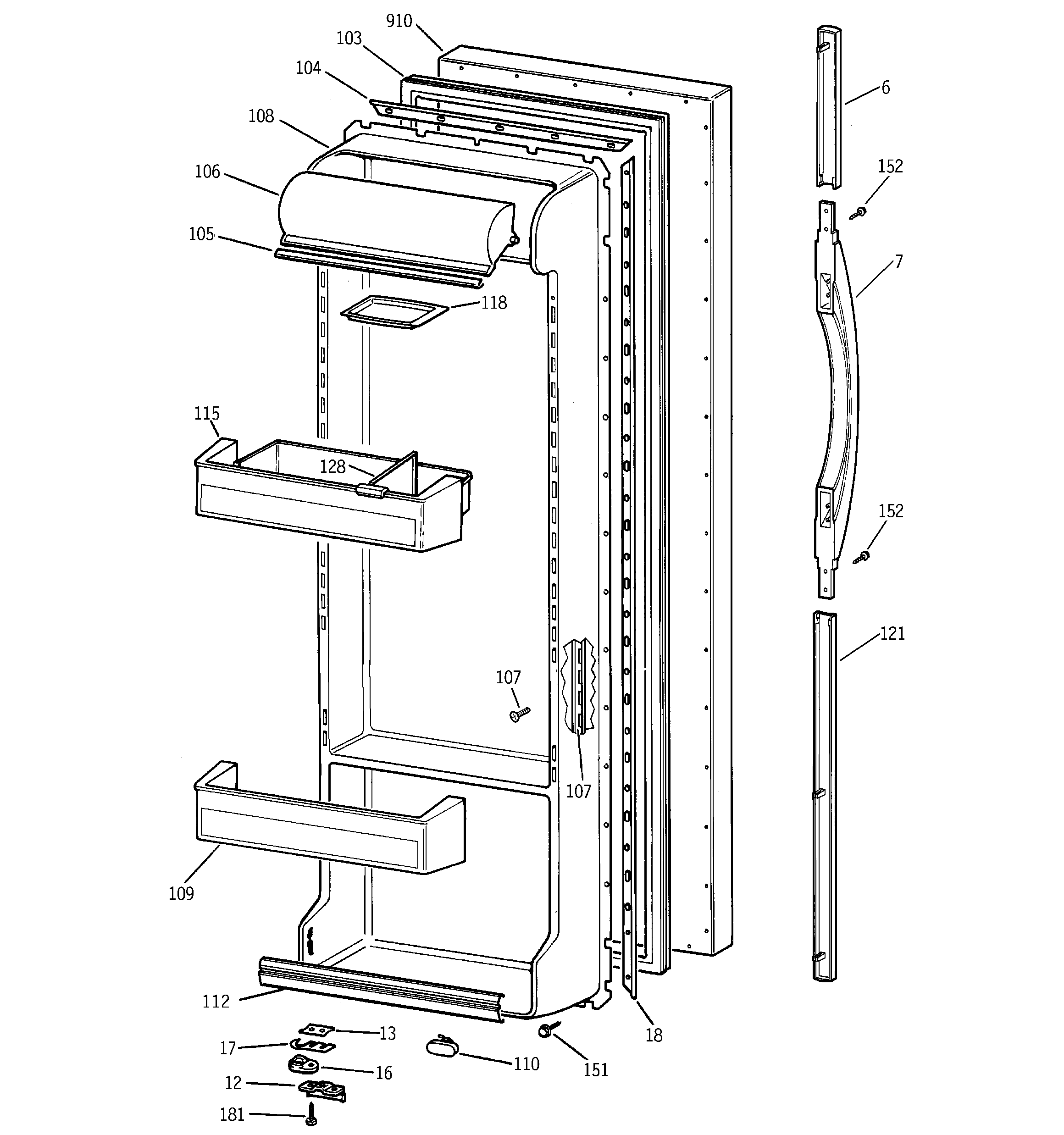 GE ERS2022DABB fresh food door diagram