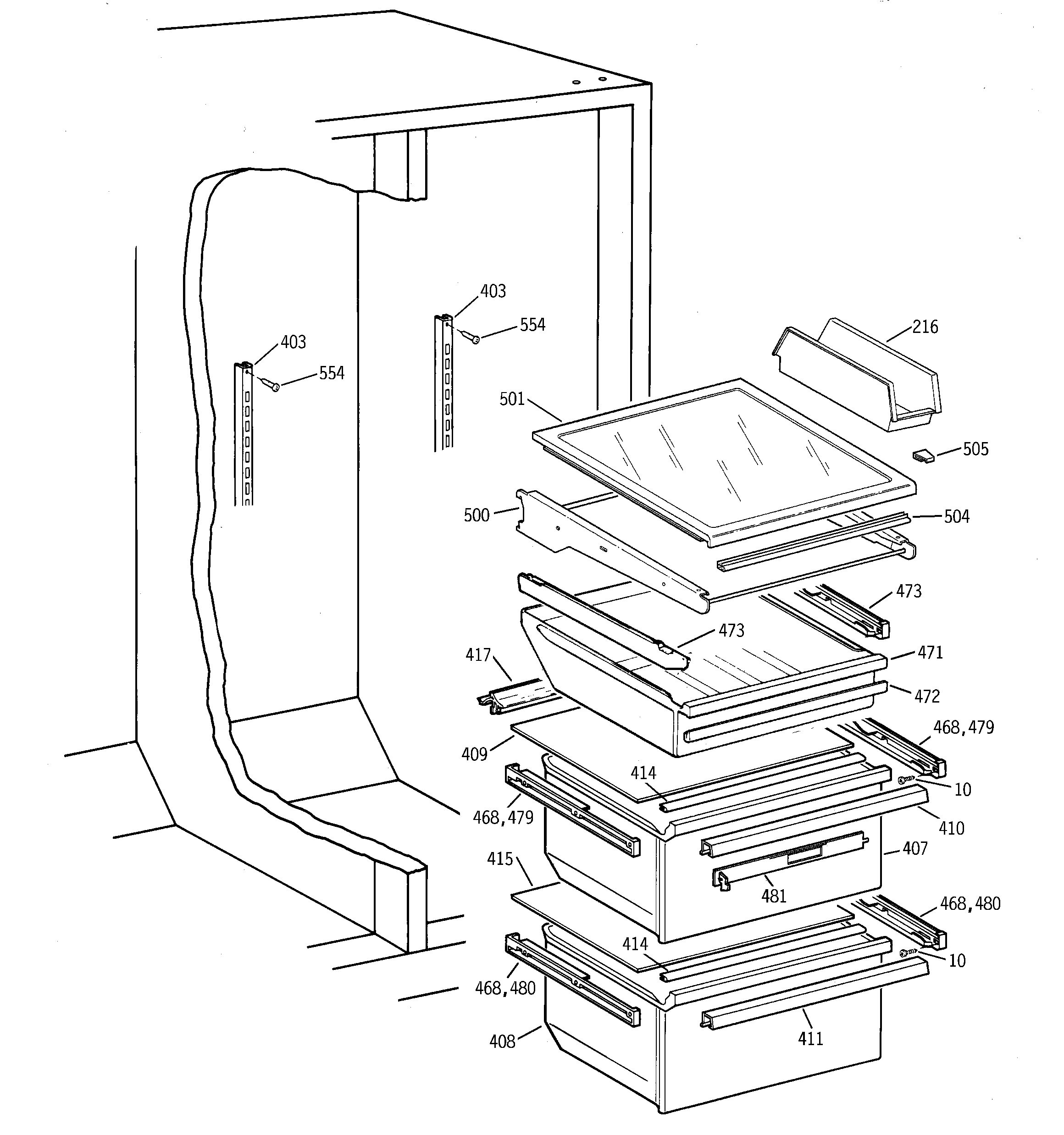 GE ERS2022DABB fresh food shelves diagram