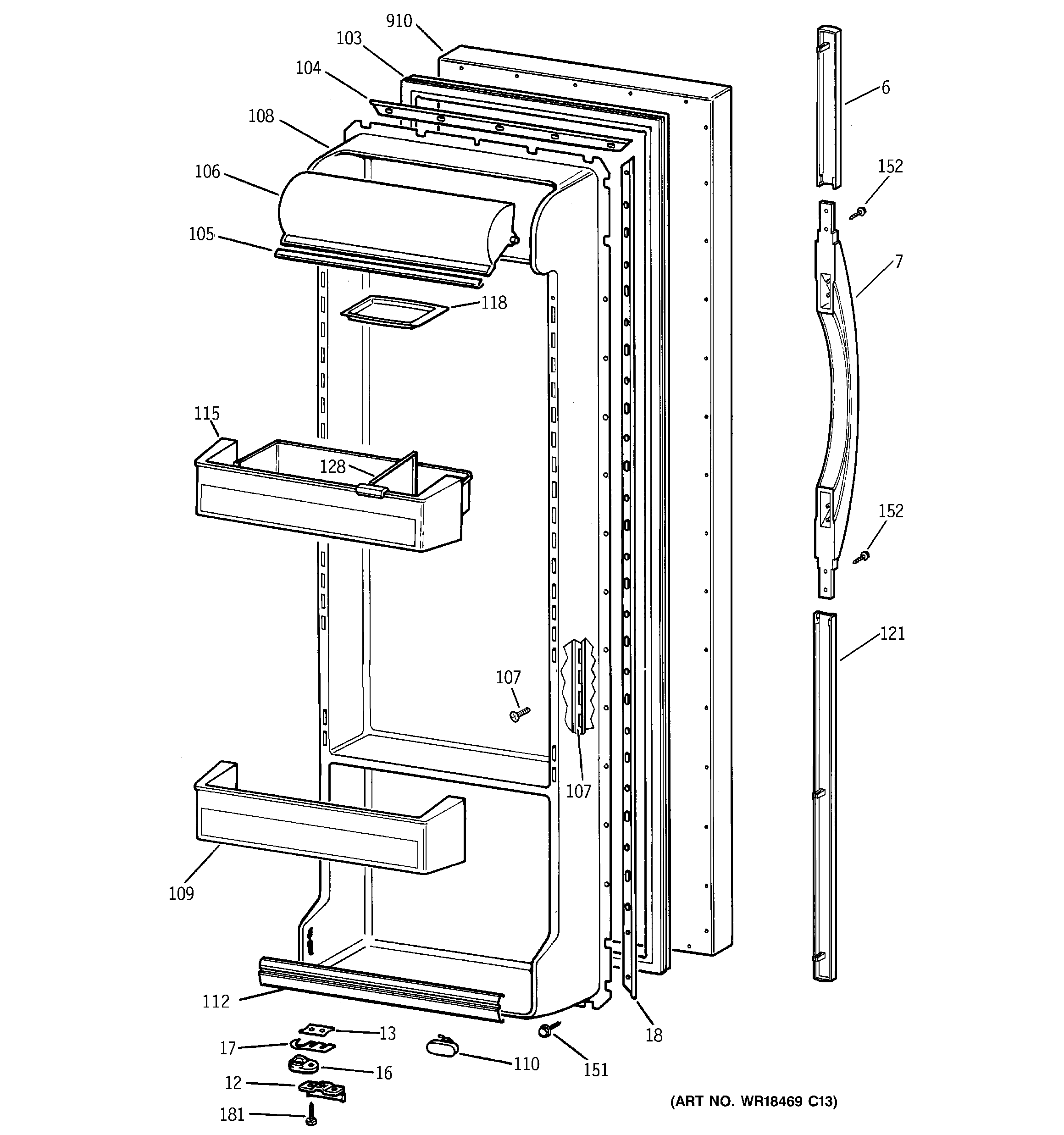 GE ERS2026DABB fresh food door diagram