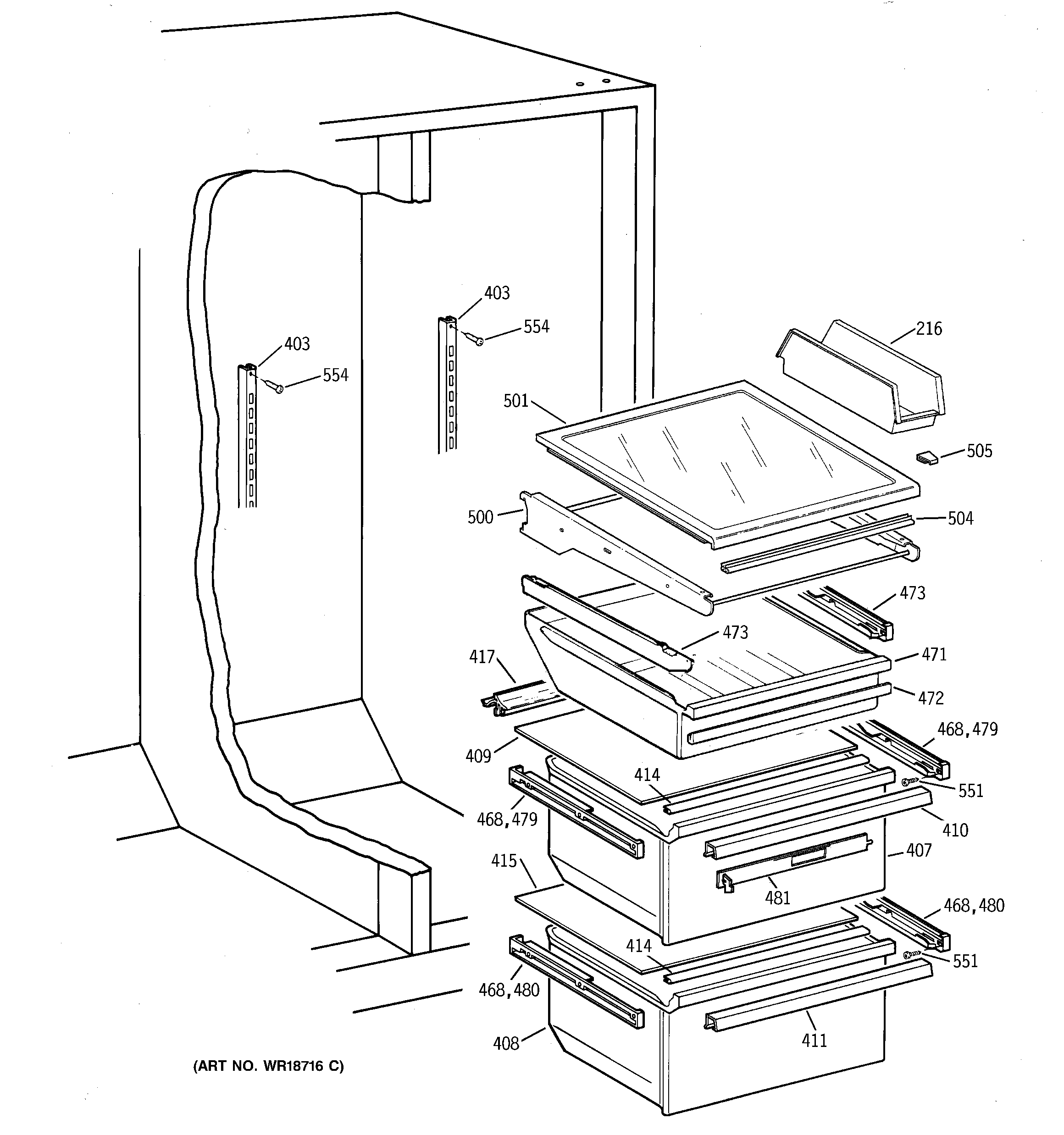 GE ERS2026DABB fresh food shelves diagram