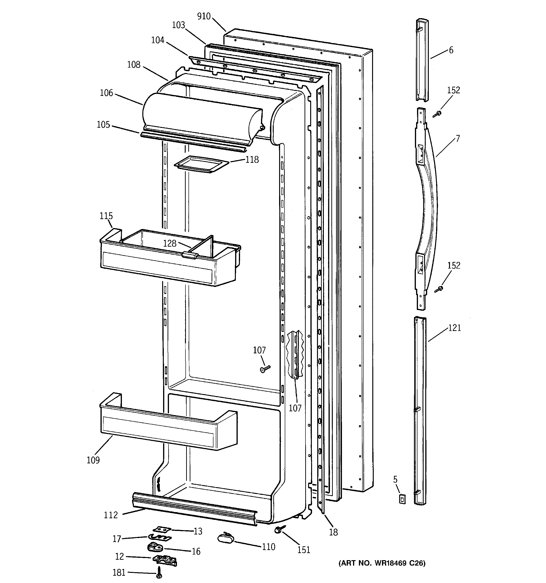 GE TFX22ZPDACC fresh food door diagram