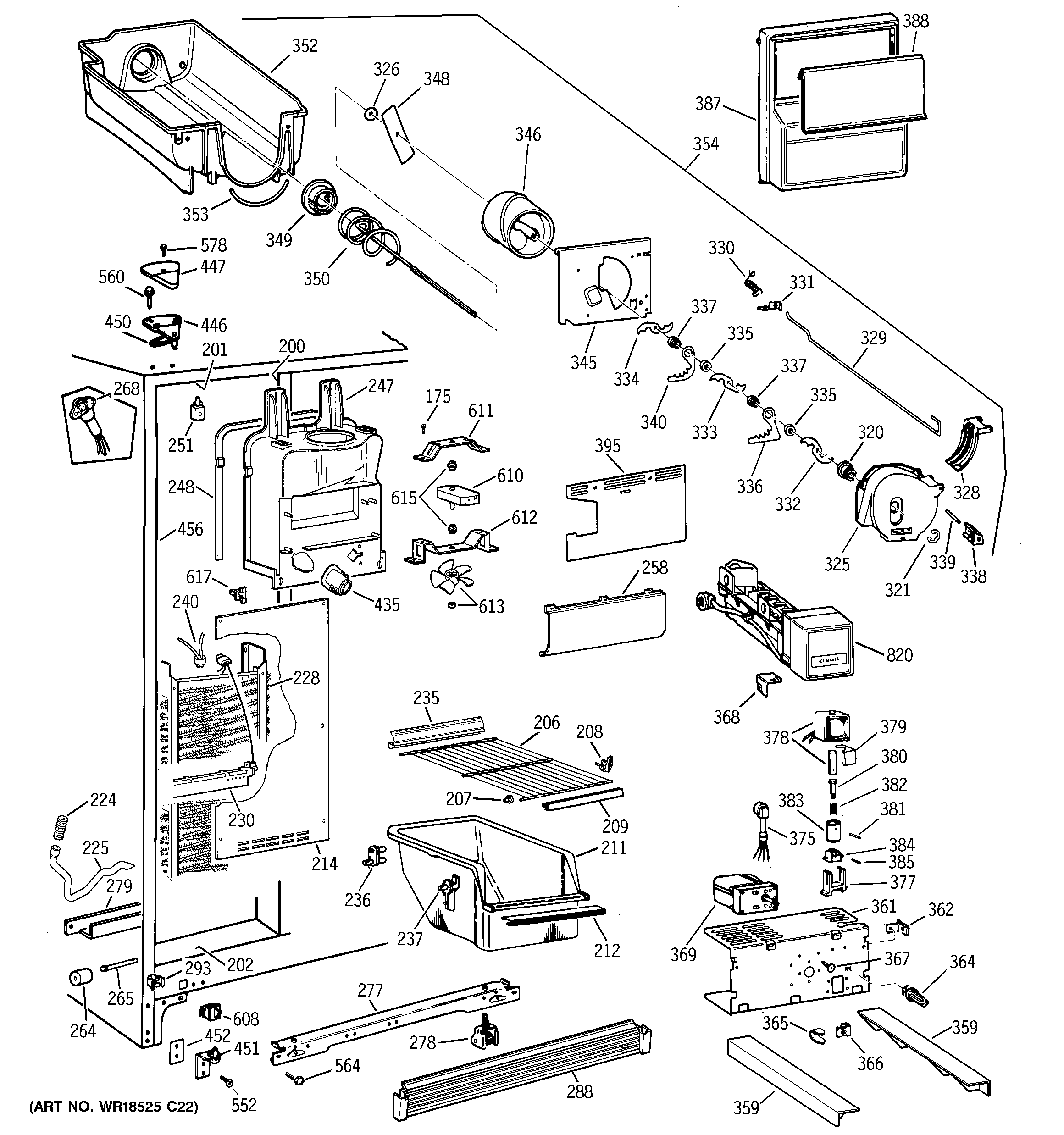 GE TFX22ZPDACC freezer section diagram