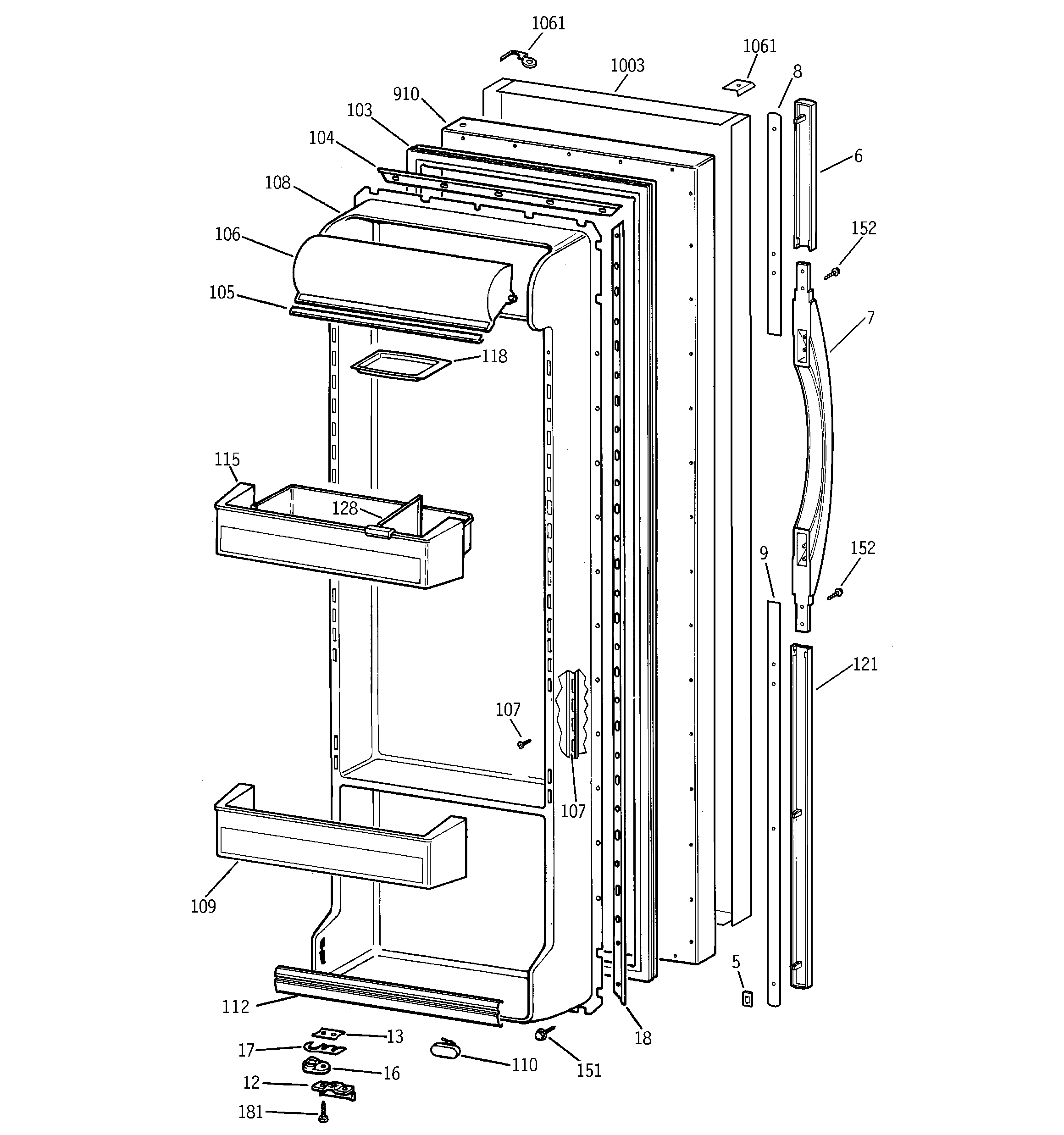 GE TFM26PRDABS fresh food door diagram