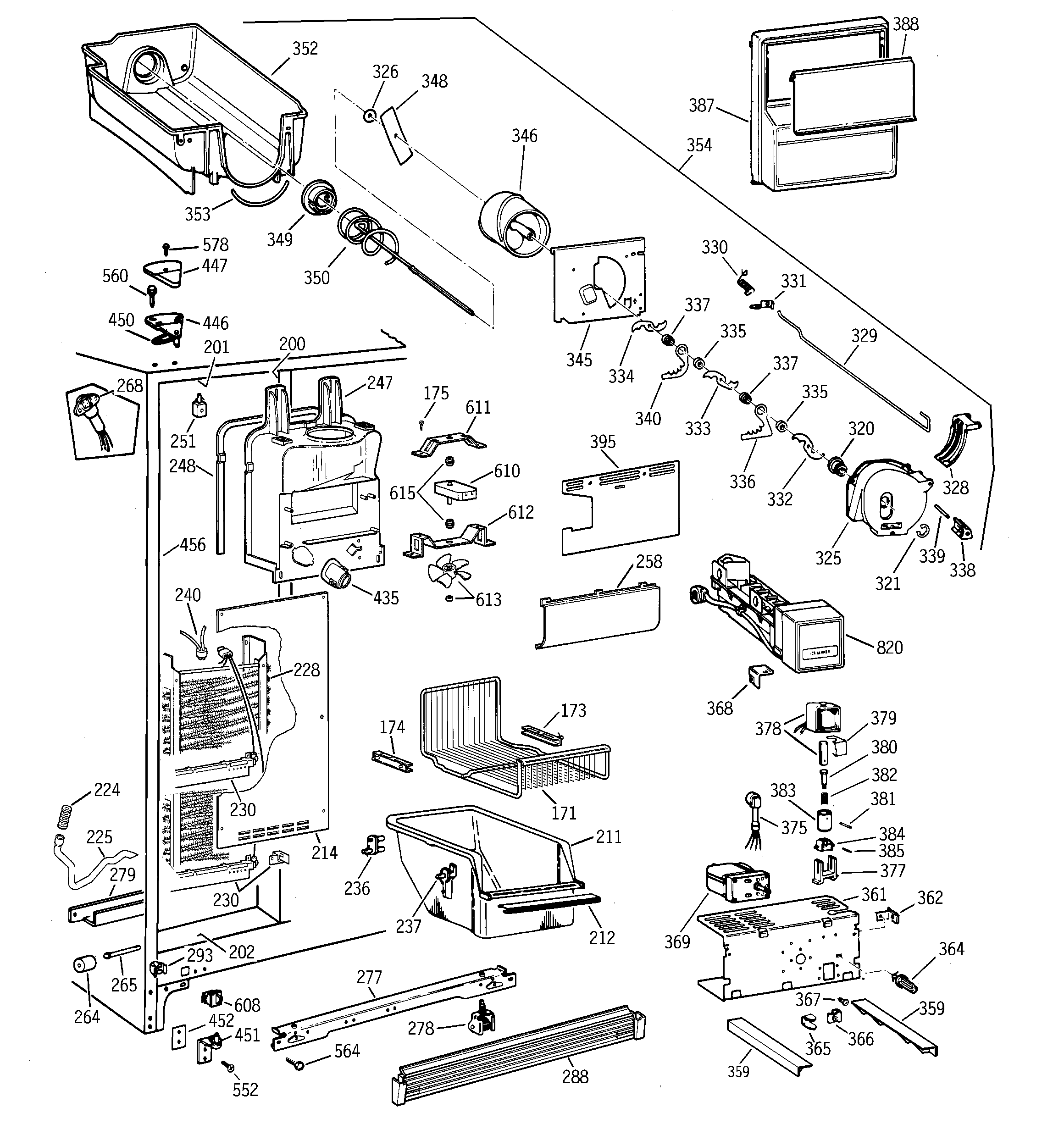 GE TFM26PRDABS freezer section diagram