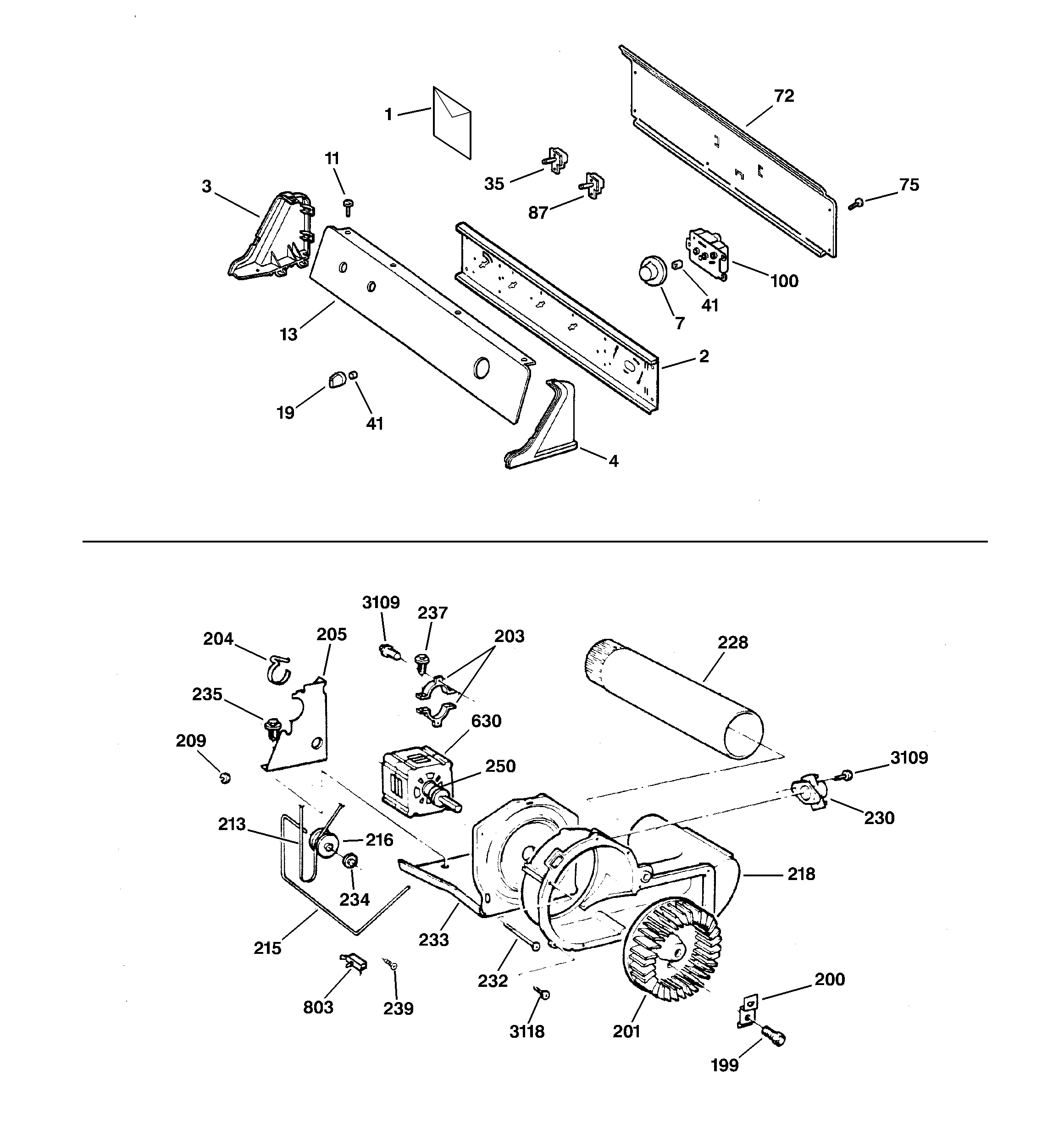 GE DHSR333GV1WB backsplash, blower & motor diagram