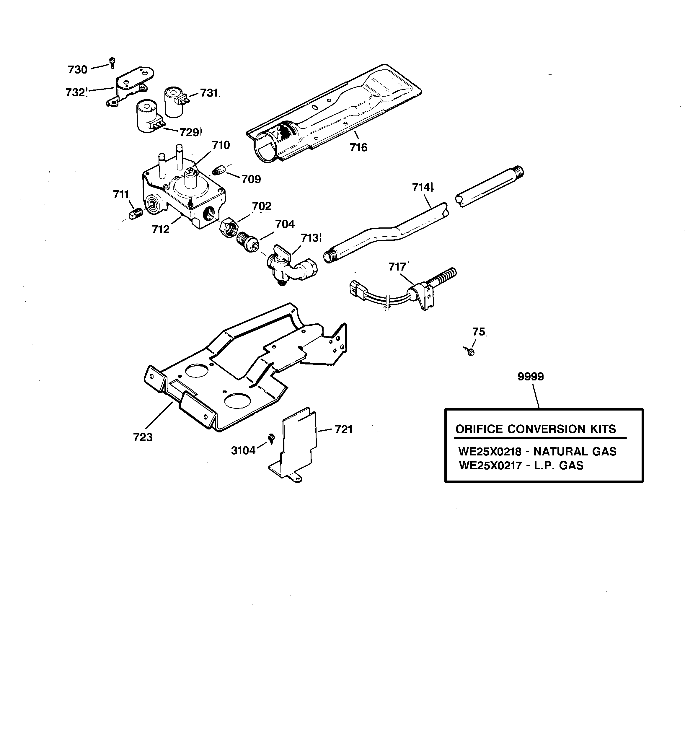 GE DHSR333GV1WB gas valve & burner assembly diagram