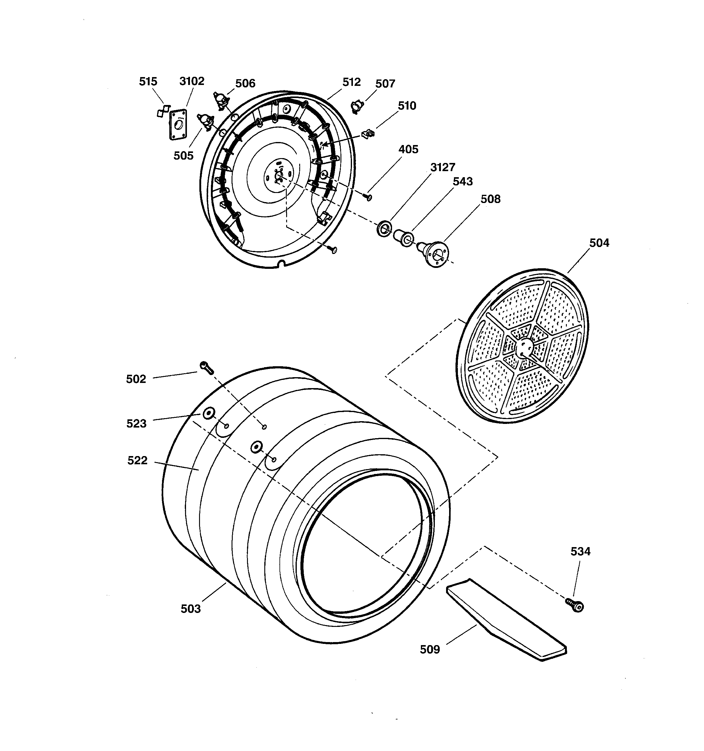GE DPSF495EW1AA drum diagram