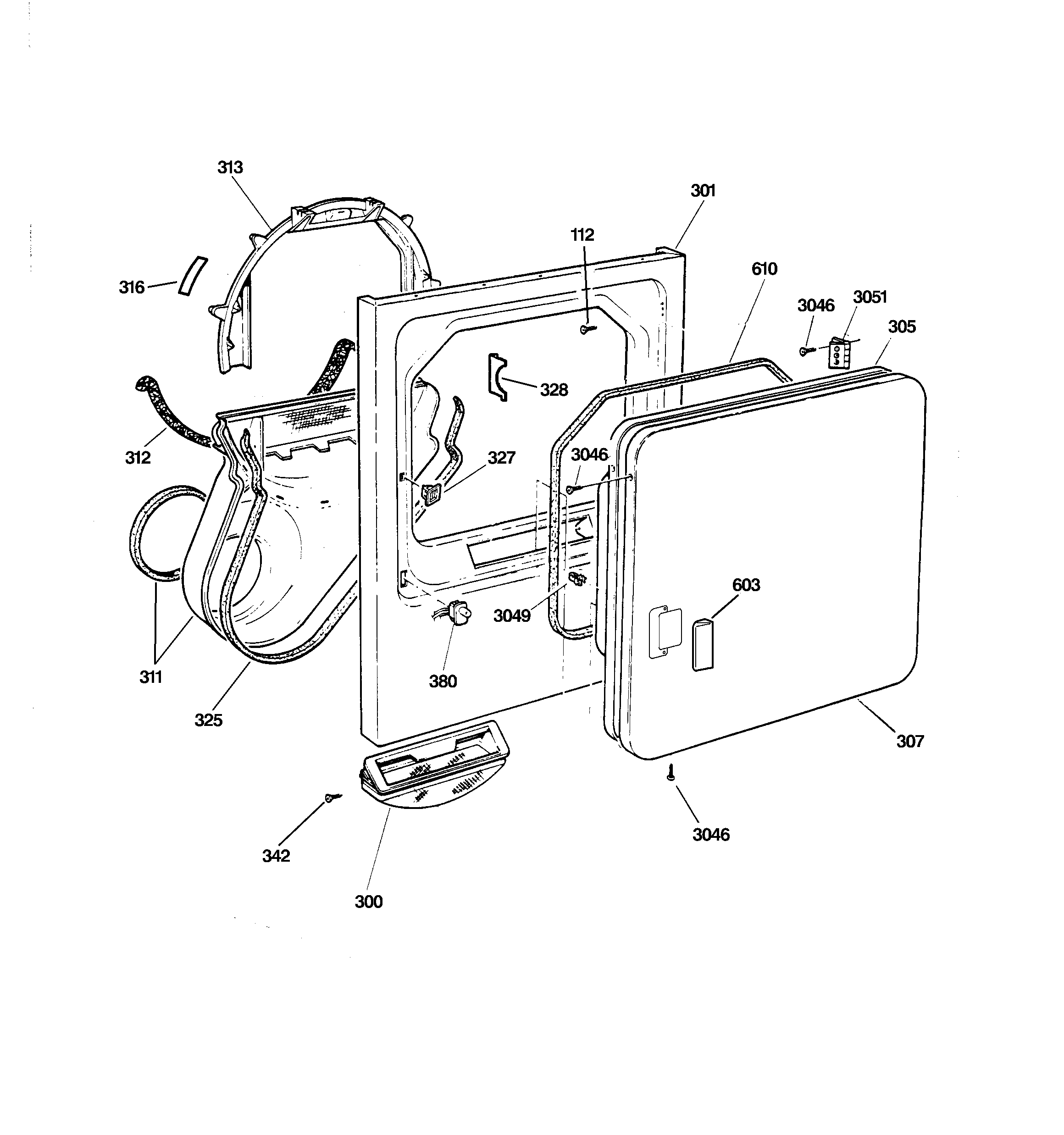 GE DSXR453EV1WW front panel & door diagram