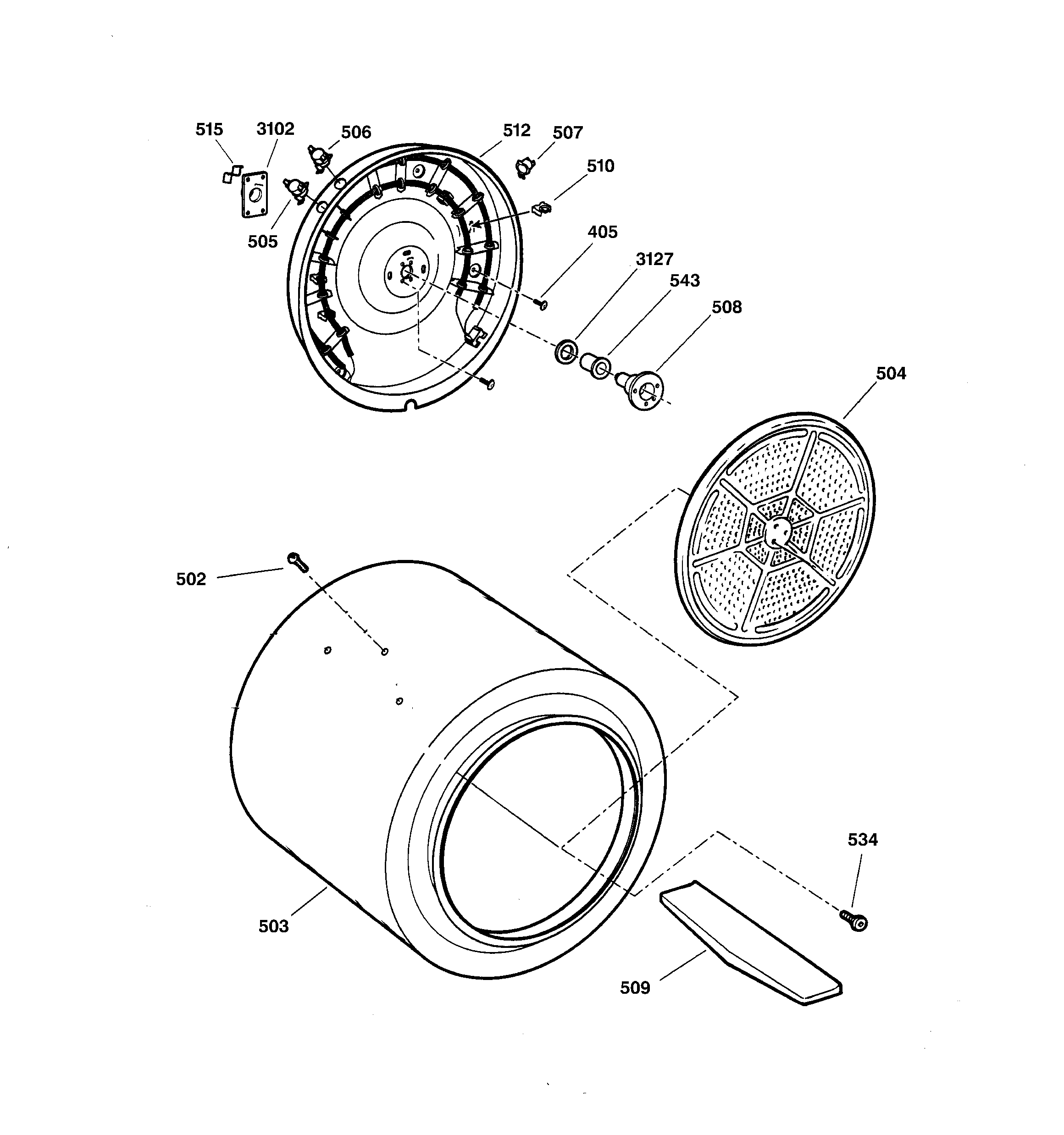 GE DSXR453EV1WW drum diagram