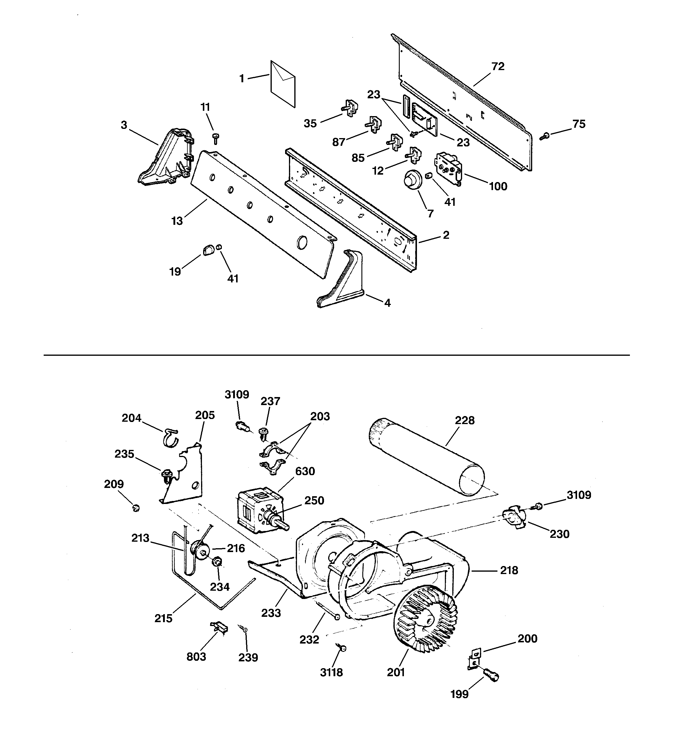 GE DWSR475GY1WW backsplash, blower & motor diagram