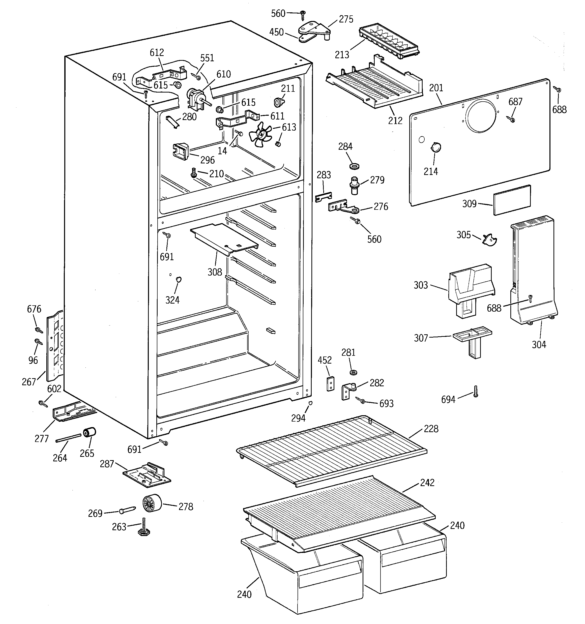 GE TBX14GADGRWW cabinet diagram