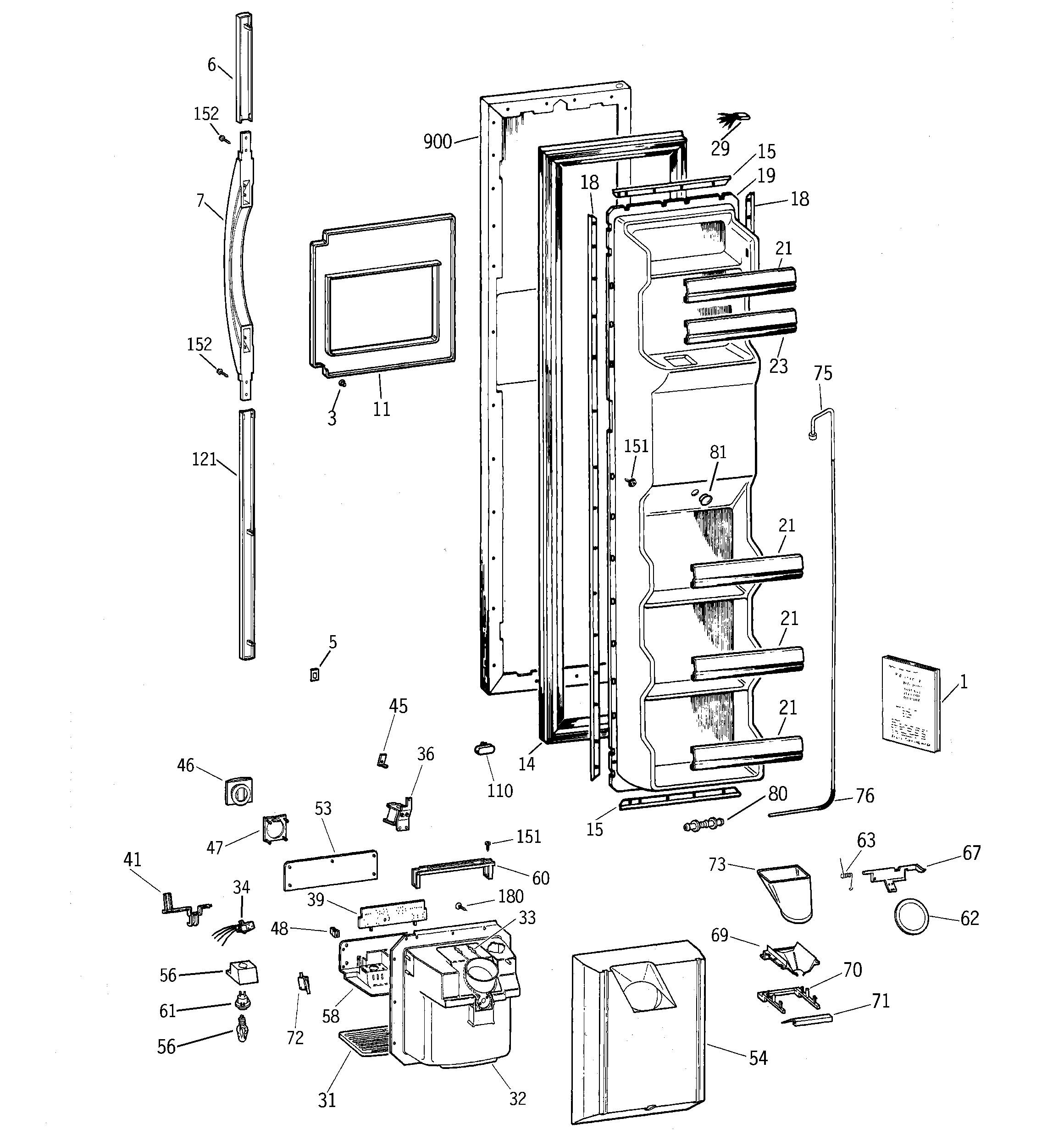 GE TFX26QPDACC freezer door diagram