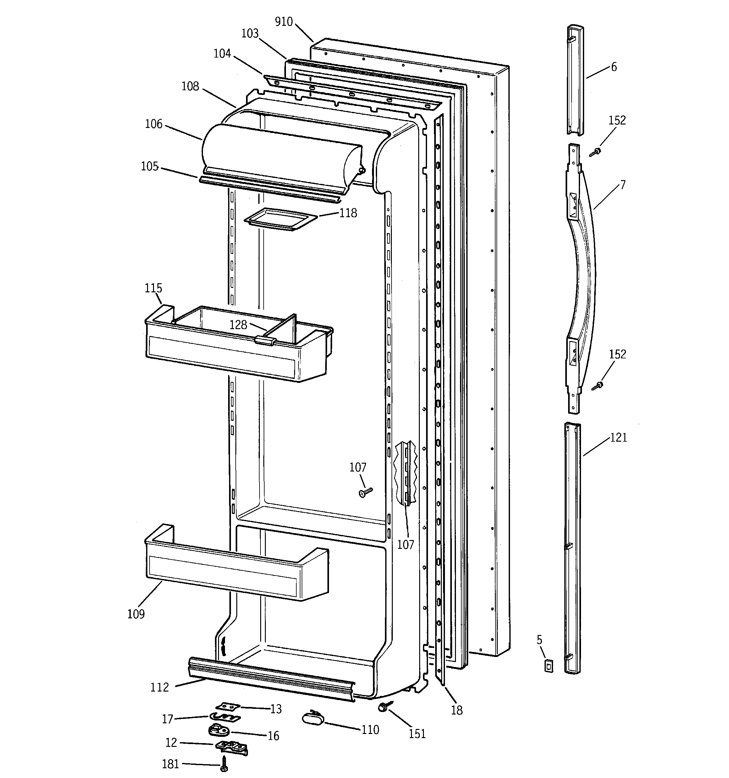 GE TFX26QPDACC fresh food door diagram