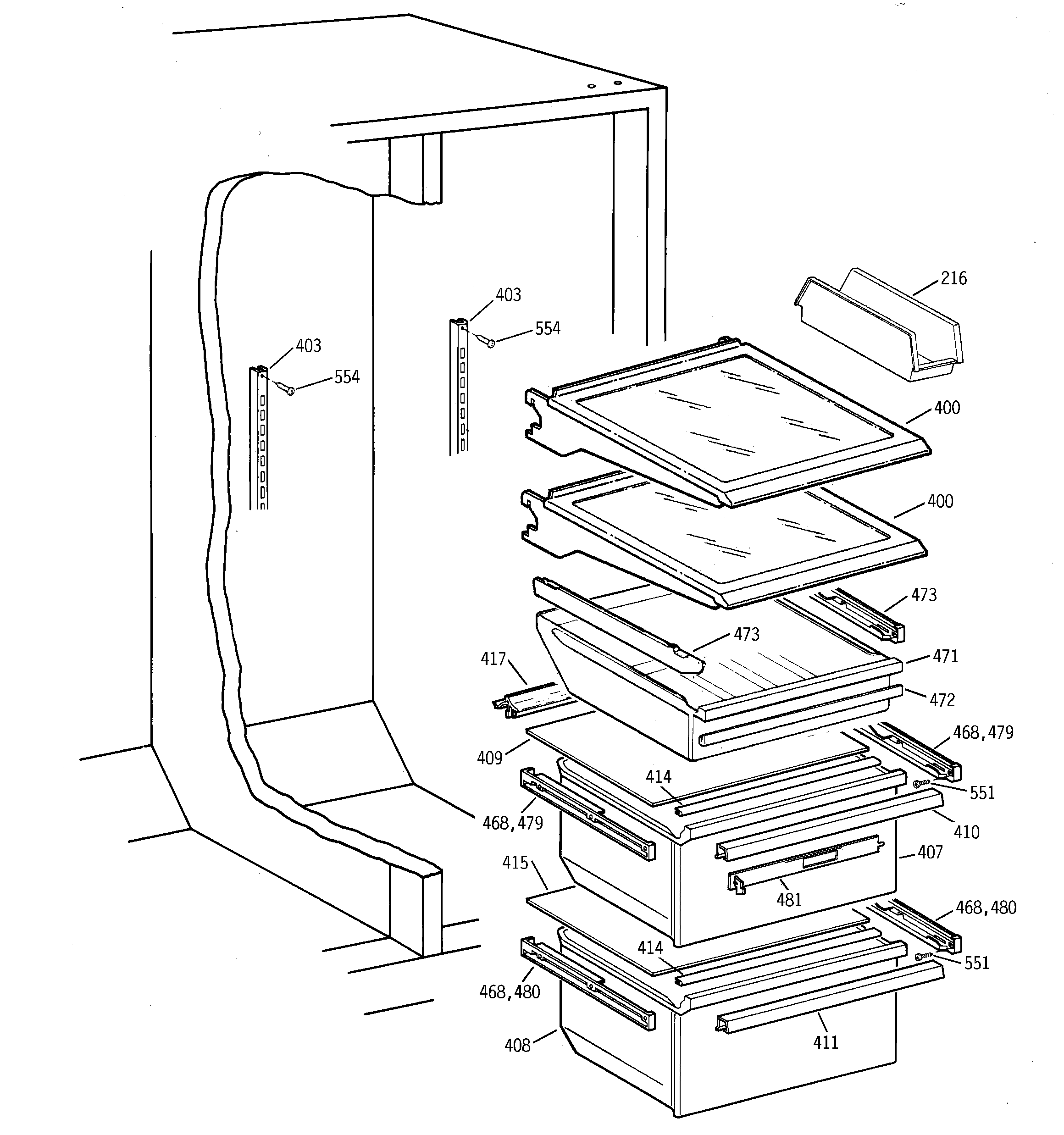 GE TFX26QPDACC fresh food section diagram