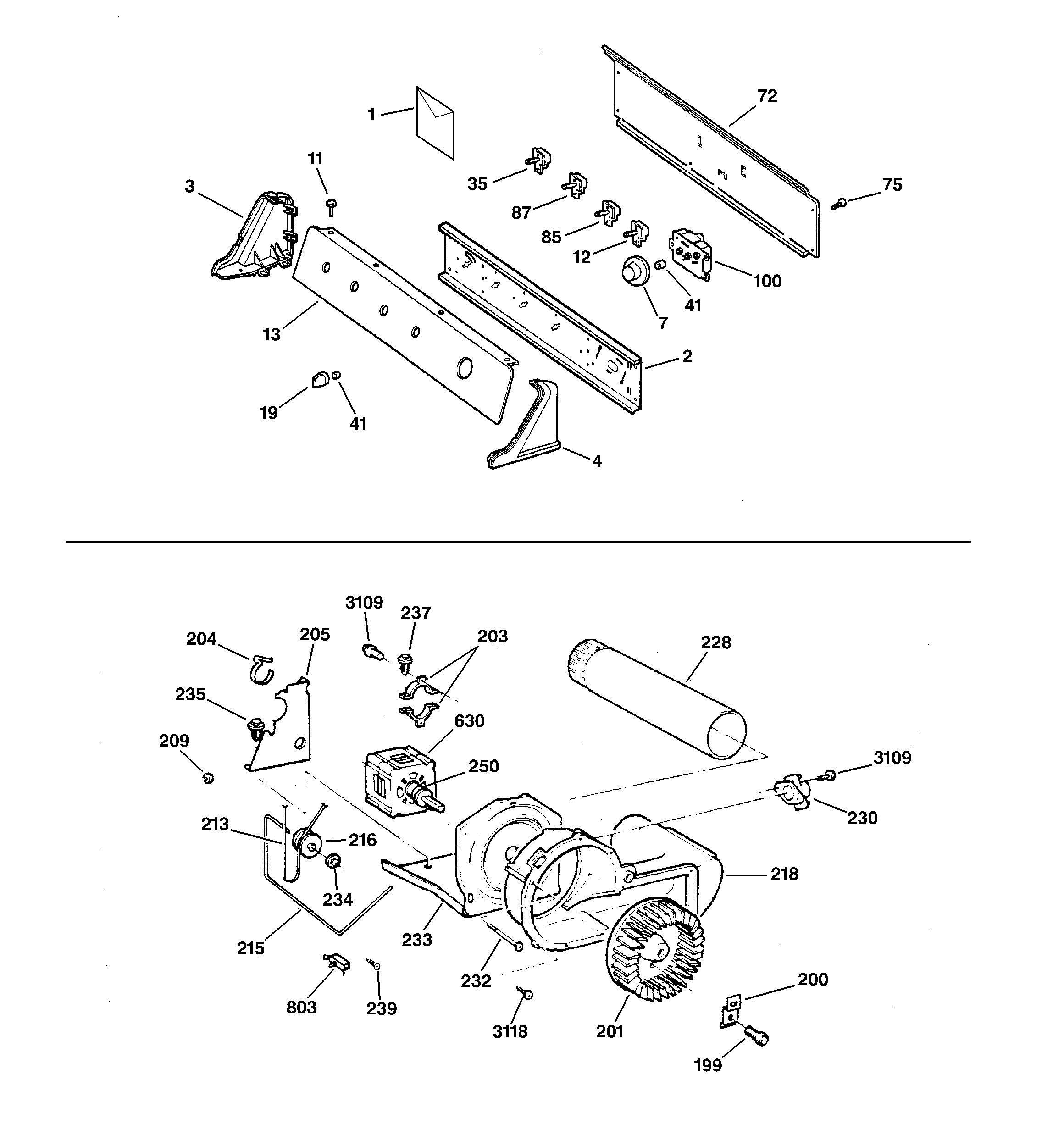 GE DWSR473GV1AA backsplash, blower & motor diagram