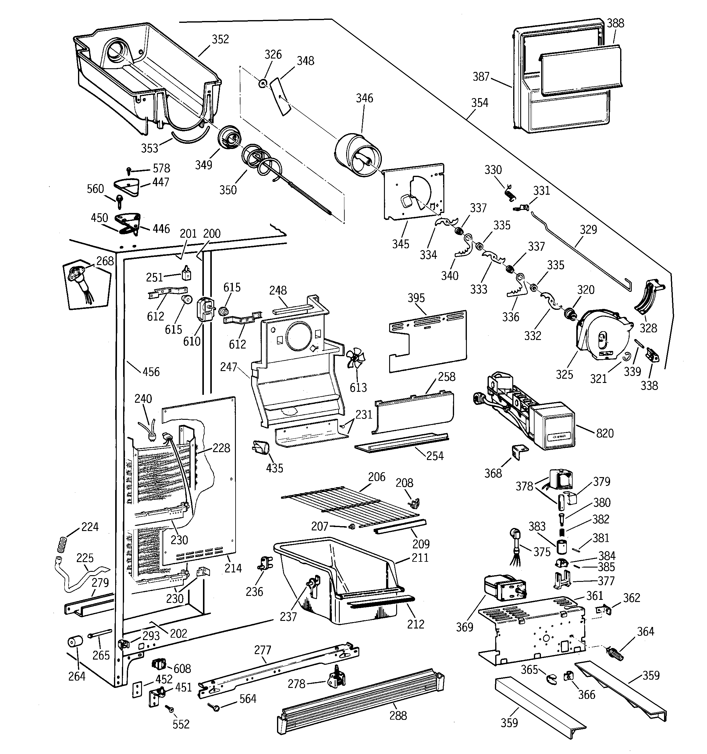 GE TFG20JRBKWH freezer section diagram