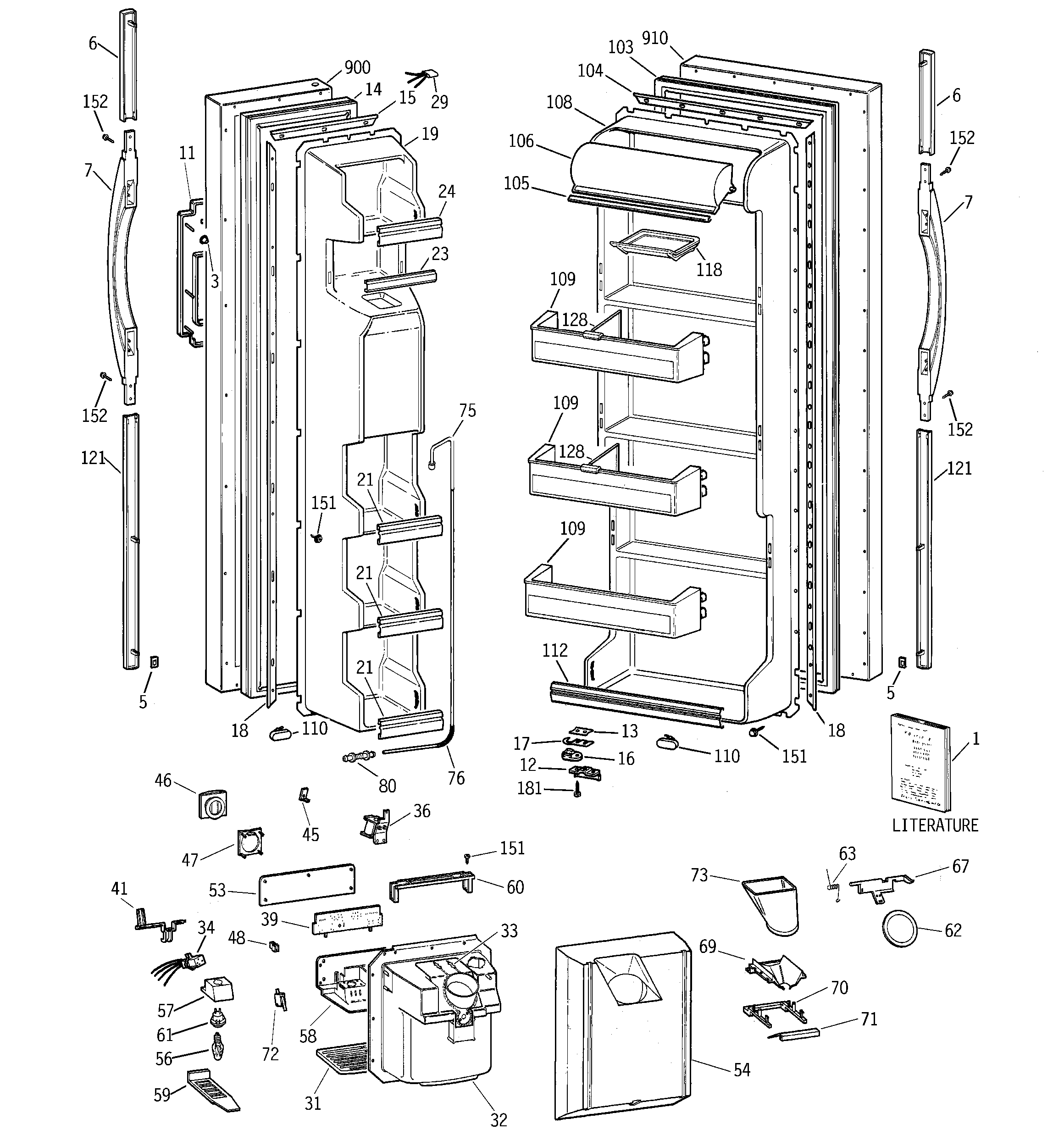 GE TFZ20JRBKWW doors diagram