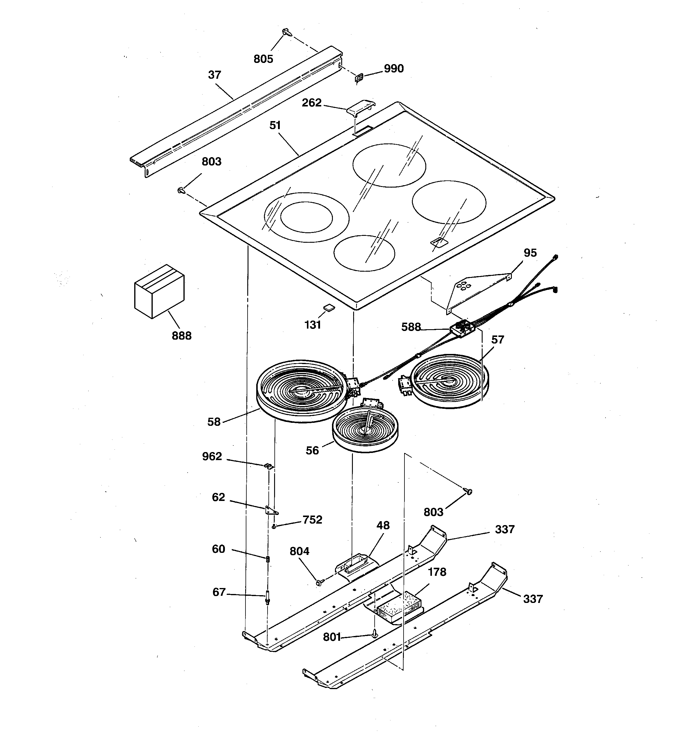 GE JCSP39WW3WW cooktop diagram