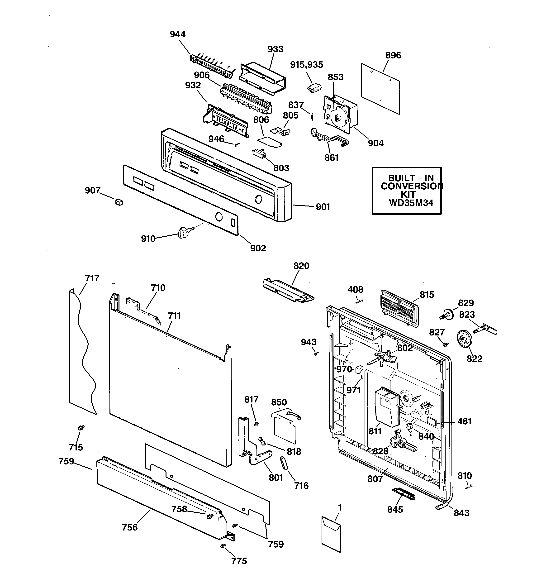 GE GSC3400Z03BL escutcheon & door assembly diagram