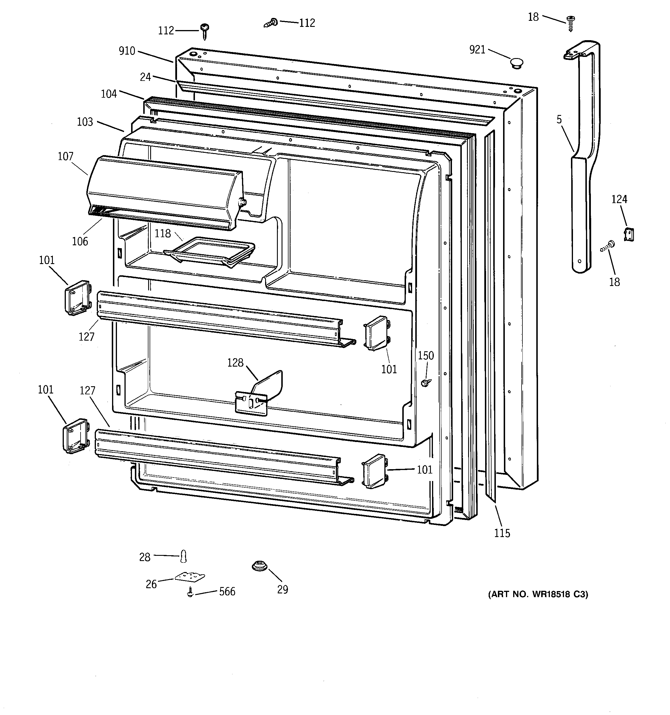 GE TBX18JABRRCC fresh food door diagram