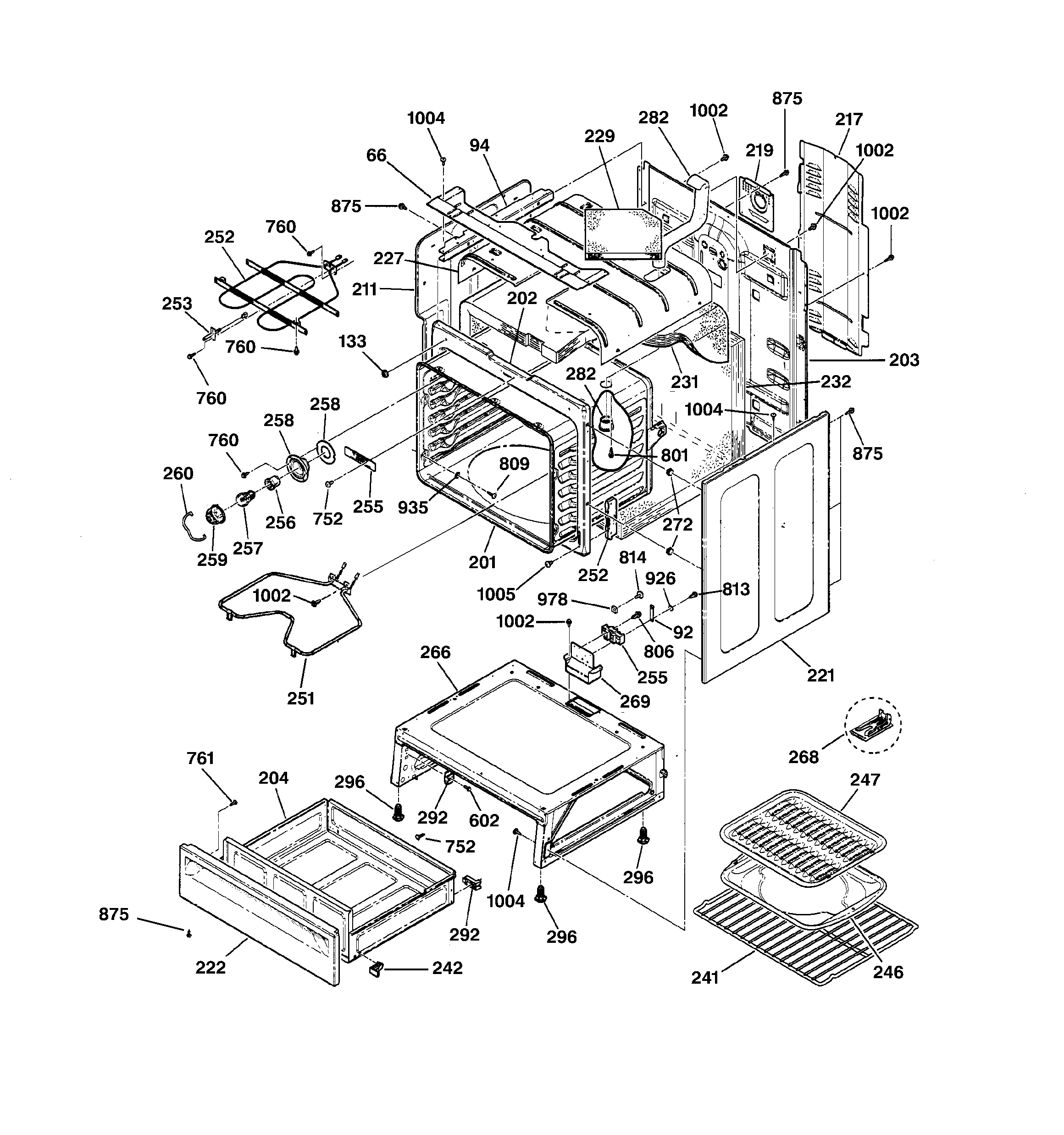 GE JBP65BC1AD body & drawer parts diagram