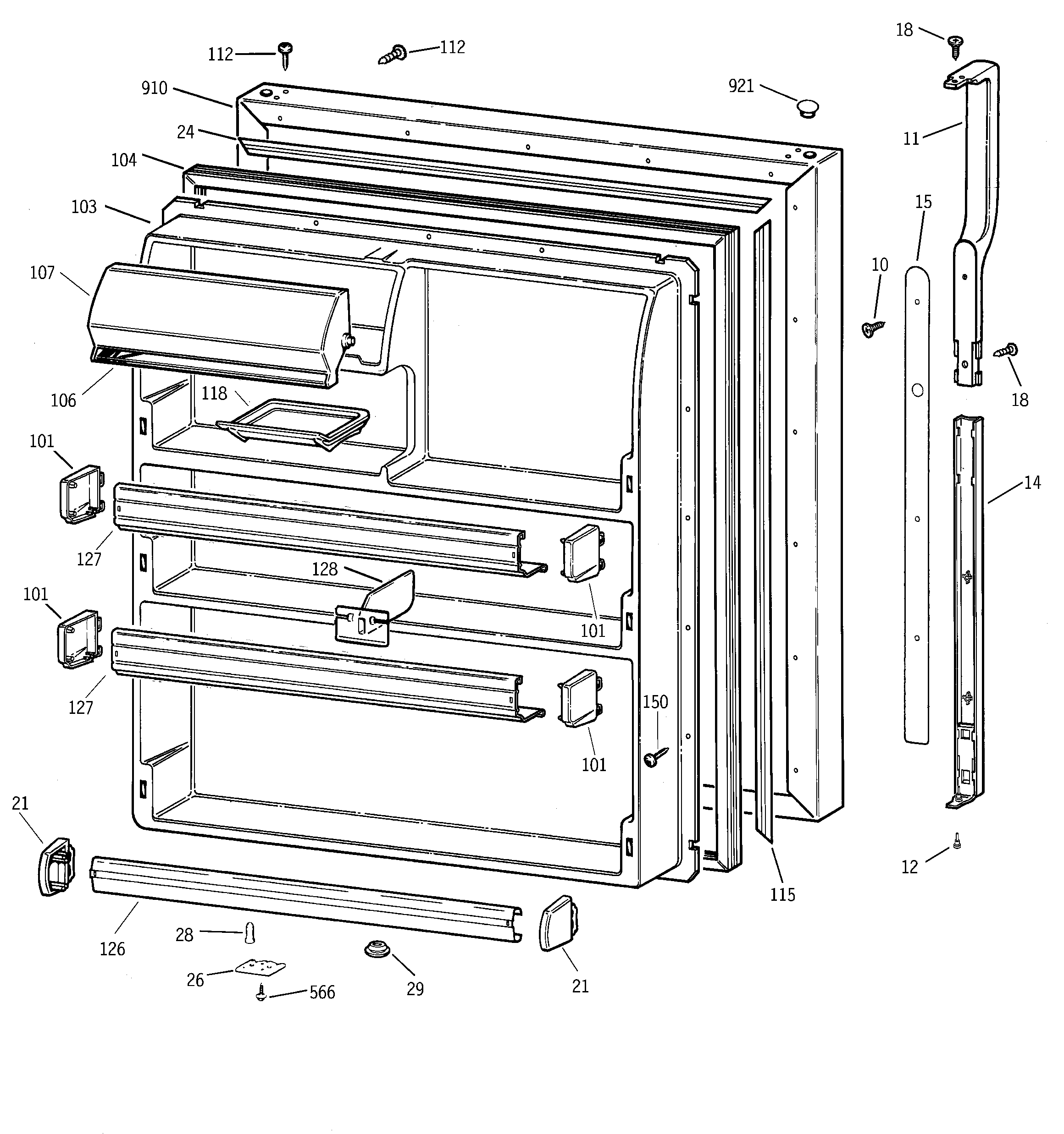 GE TBX21CIBRRCC fresh food door diagram