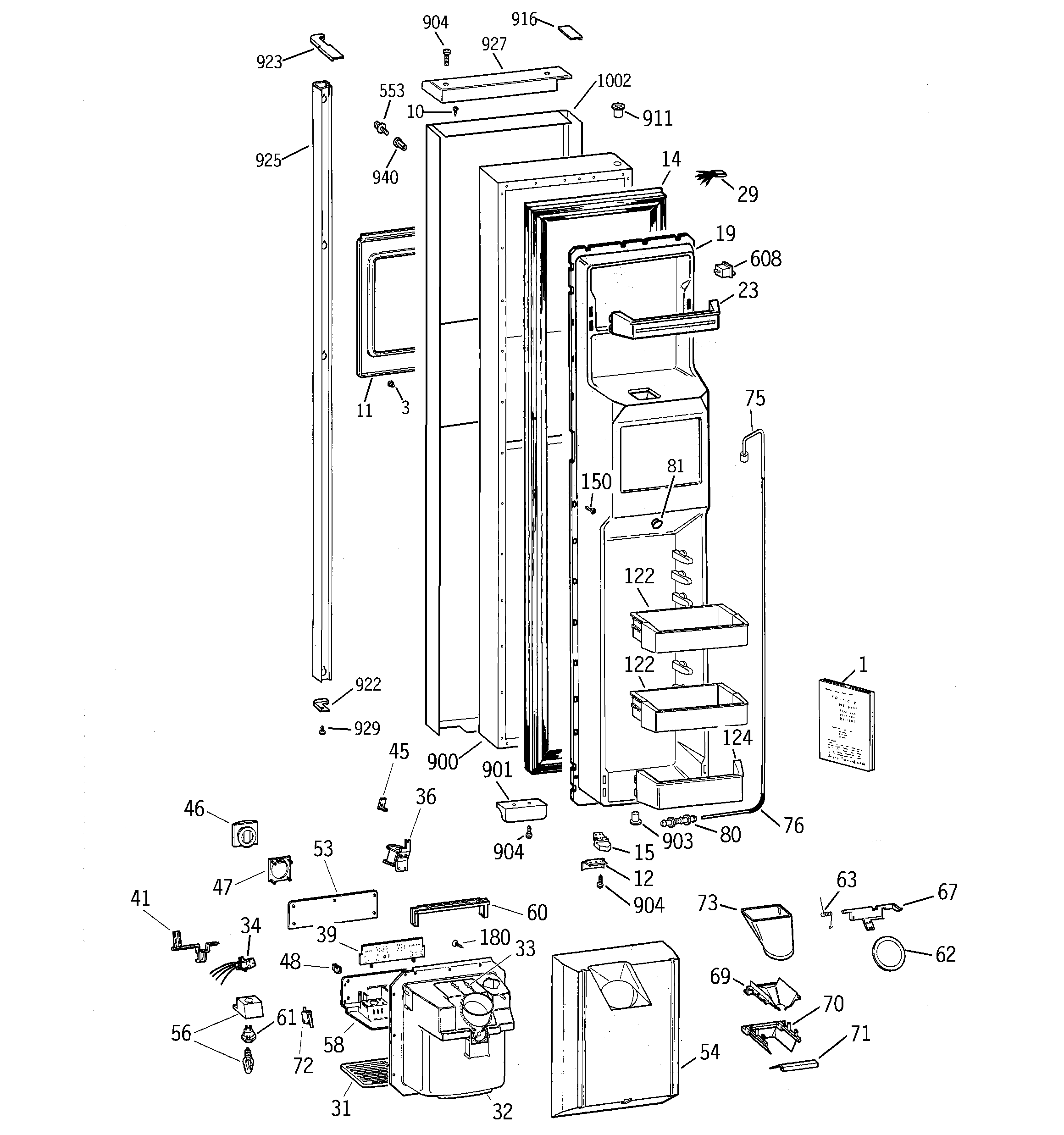 GE TPS24BPCJBS freezer door diagram