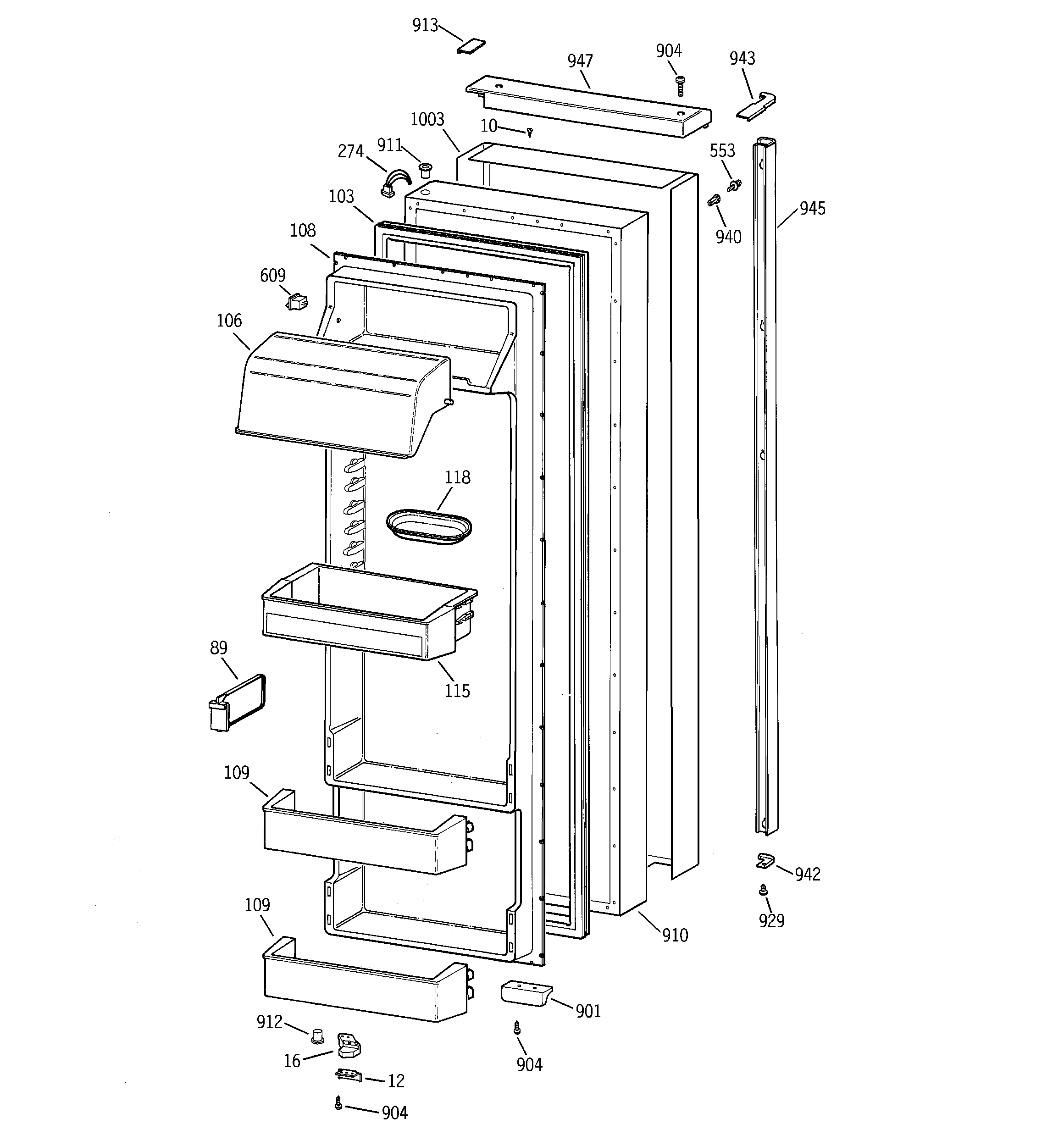 GE TPS24BPCJBS fresh food door diagram