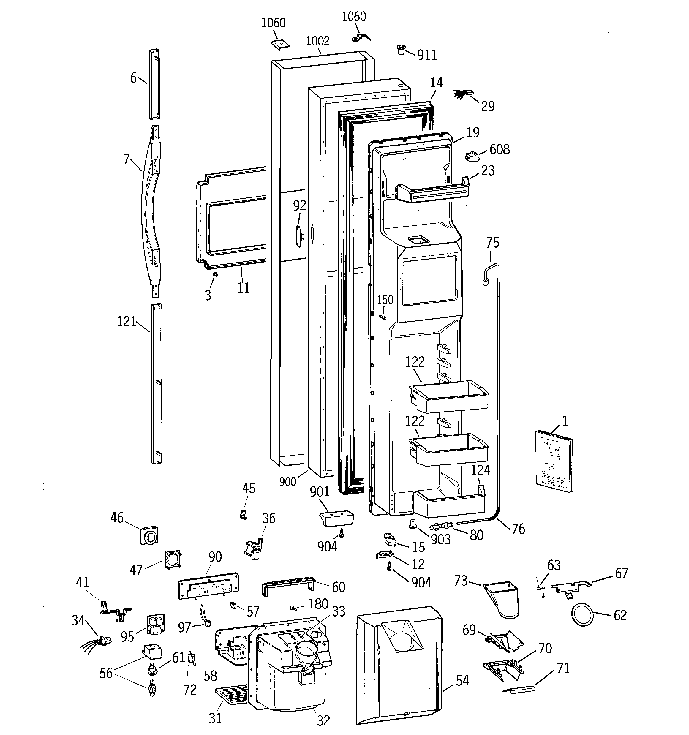 GE TPS24PBBJBS freezer door diagram