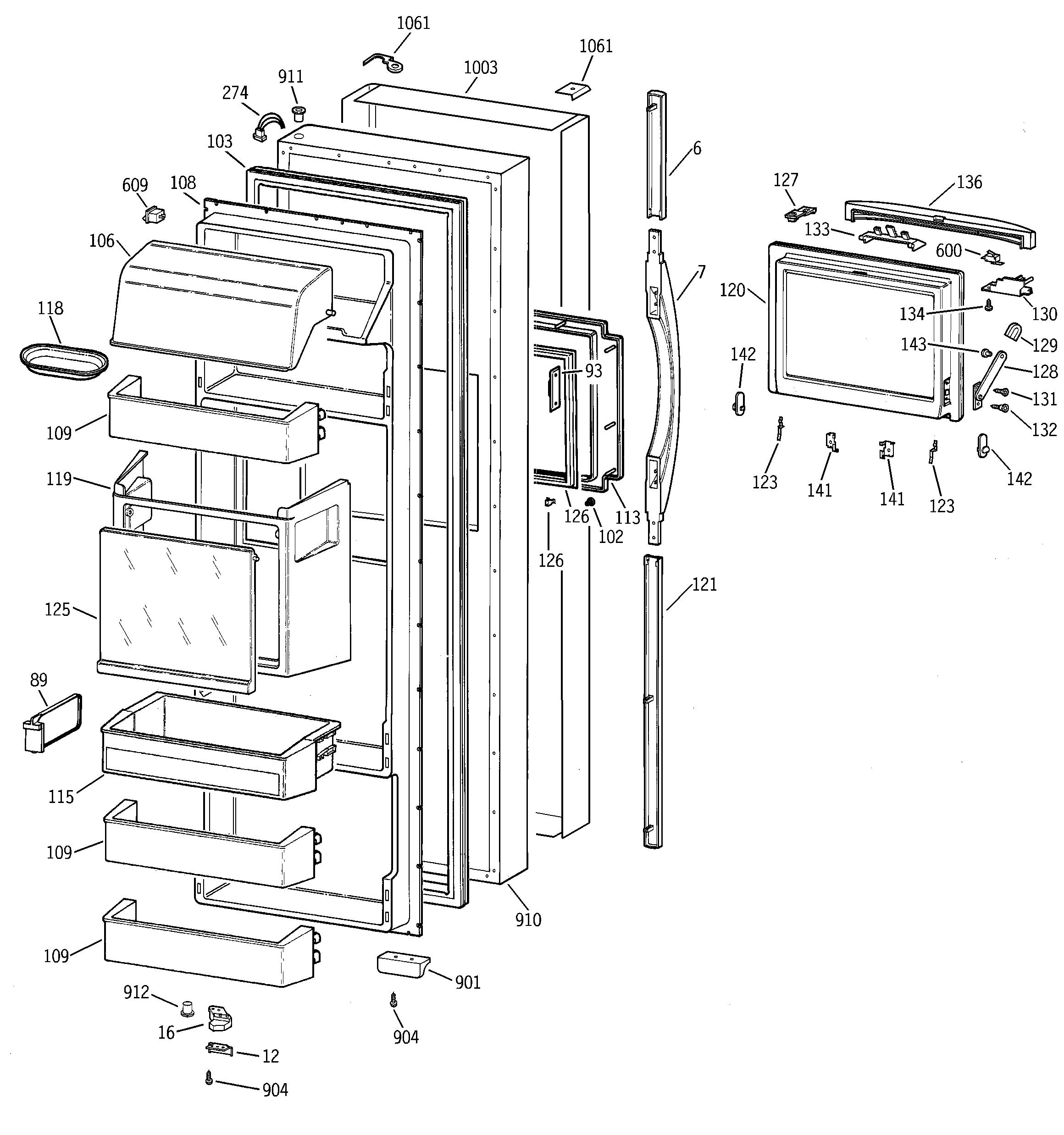 GE TPS24PBBJBS fresh food door diagram