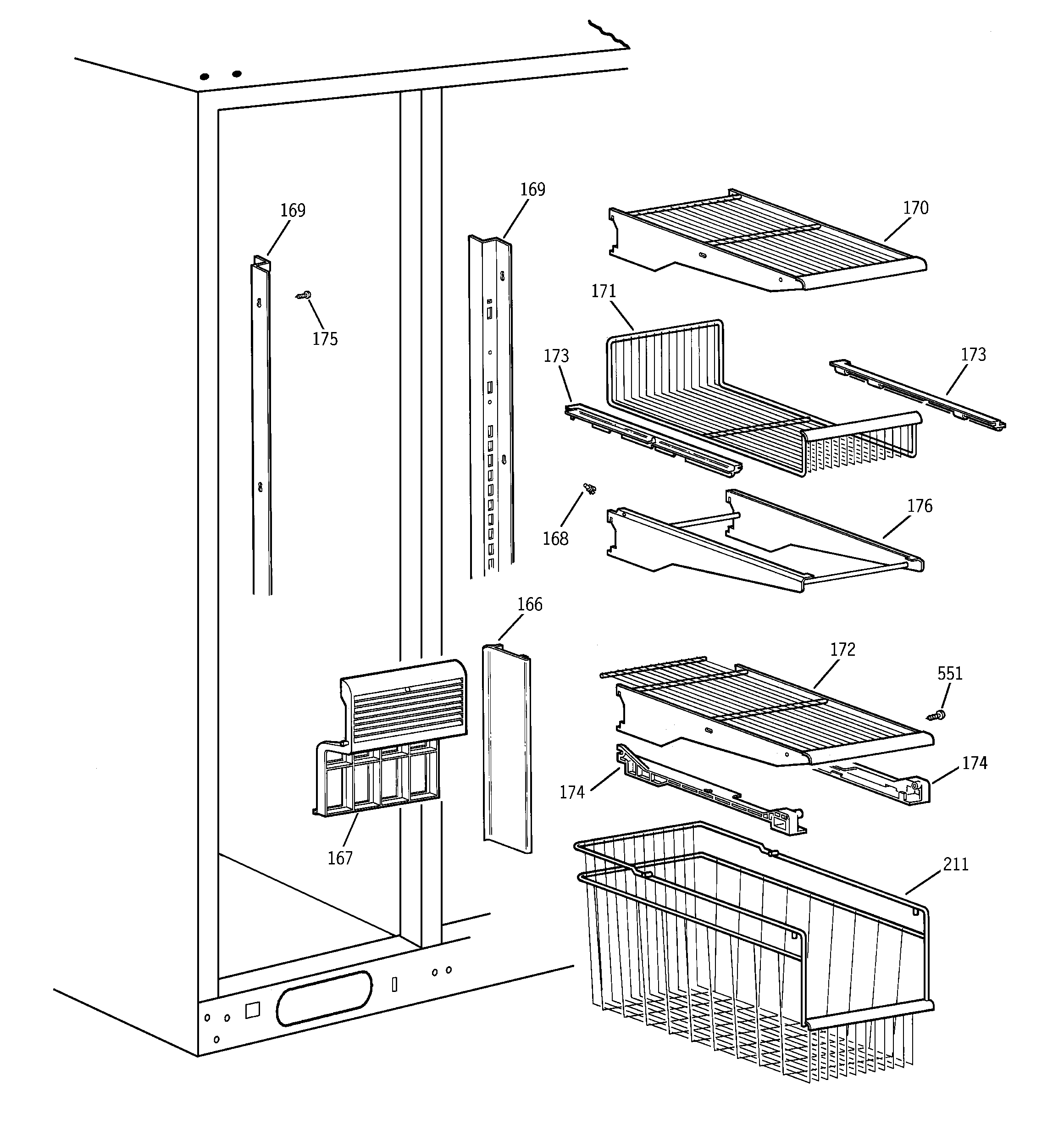 GE TPS24PPBJBS freezer shelves diagram