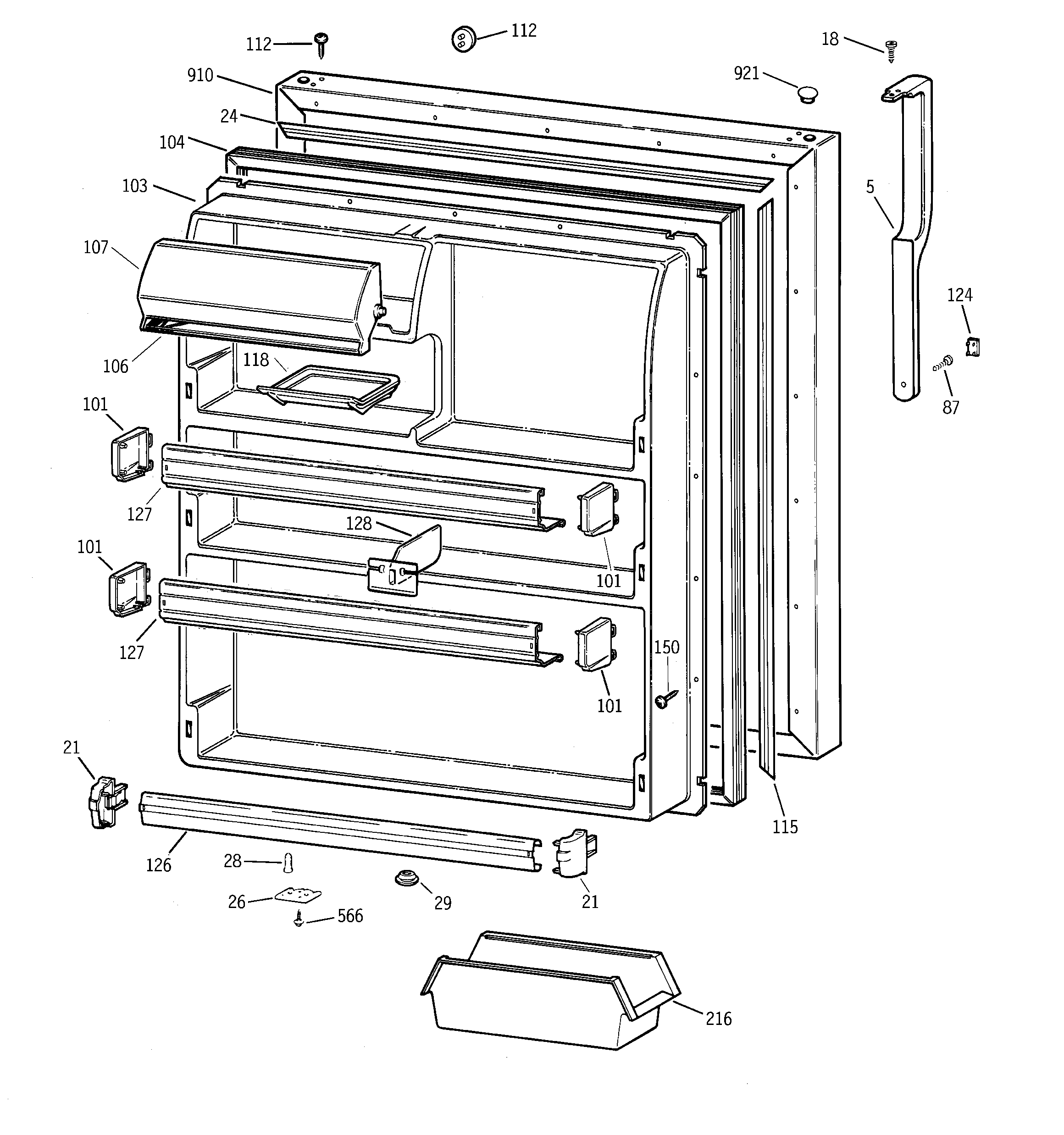 GE TBX24JABRRCC fresh food door diagram