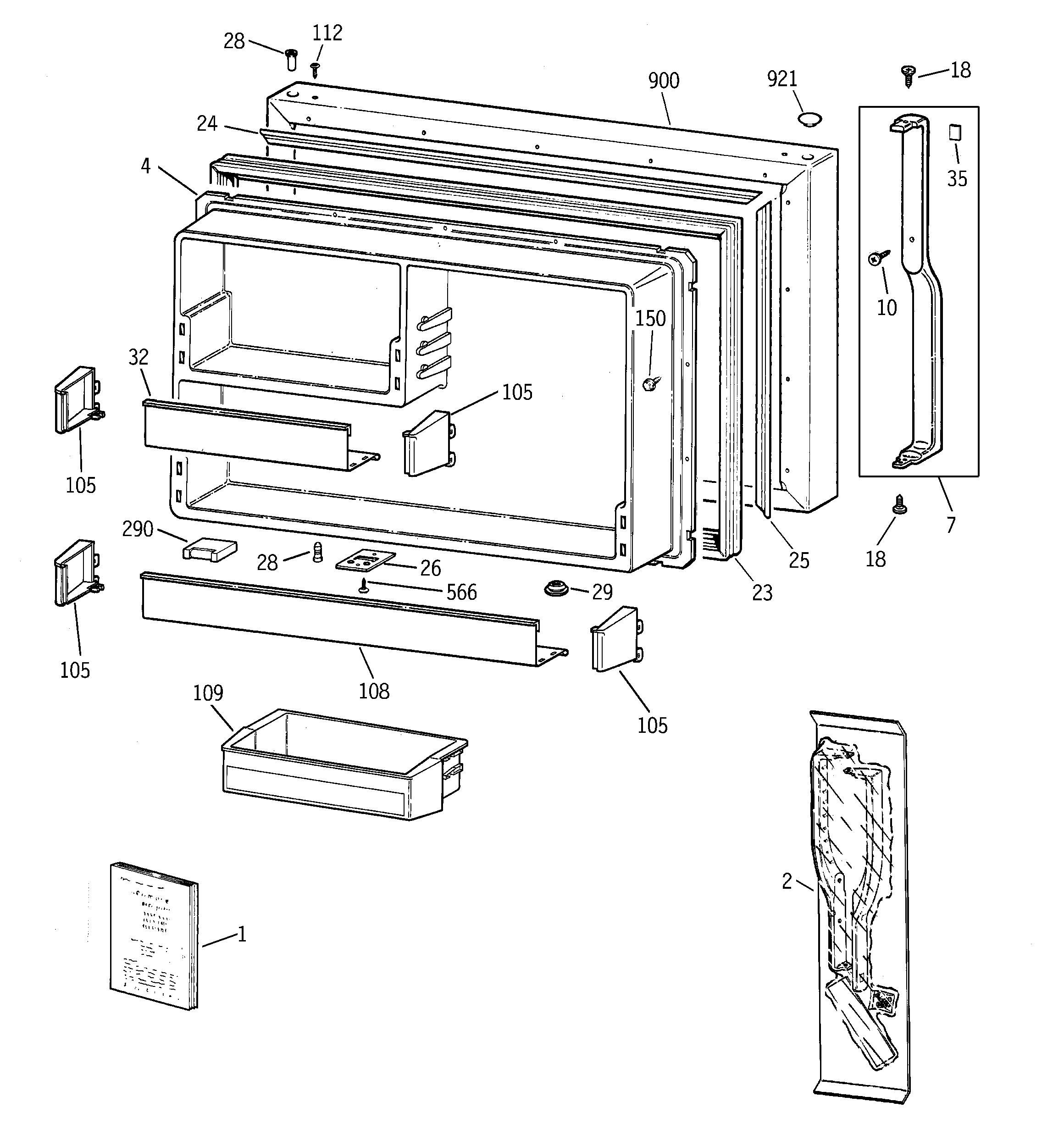 GE TBX25PABRRCC freezer door diagram