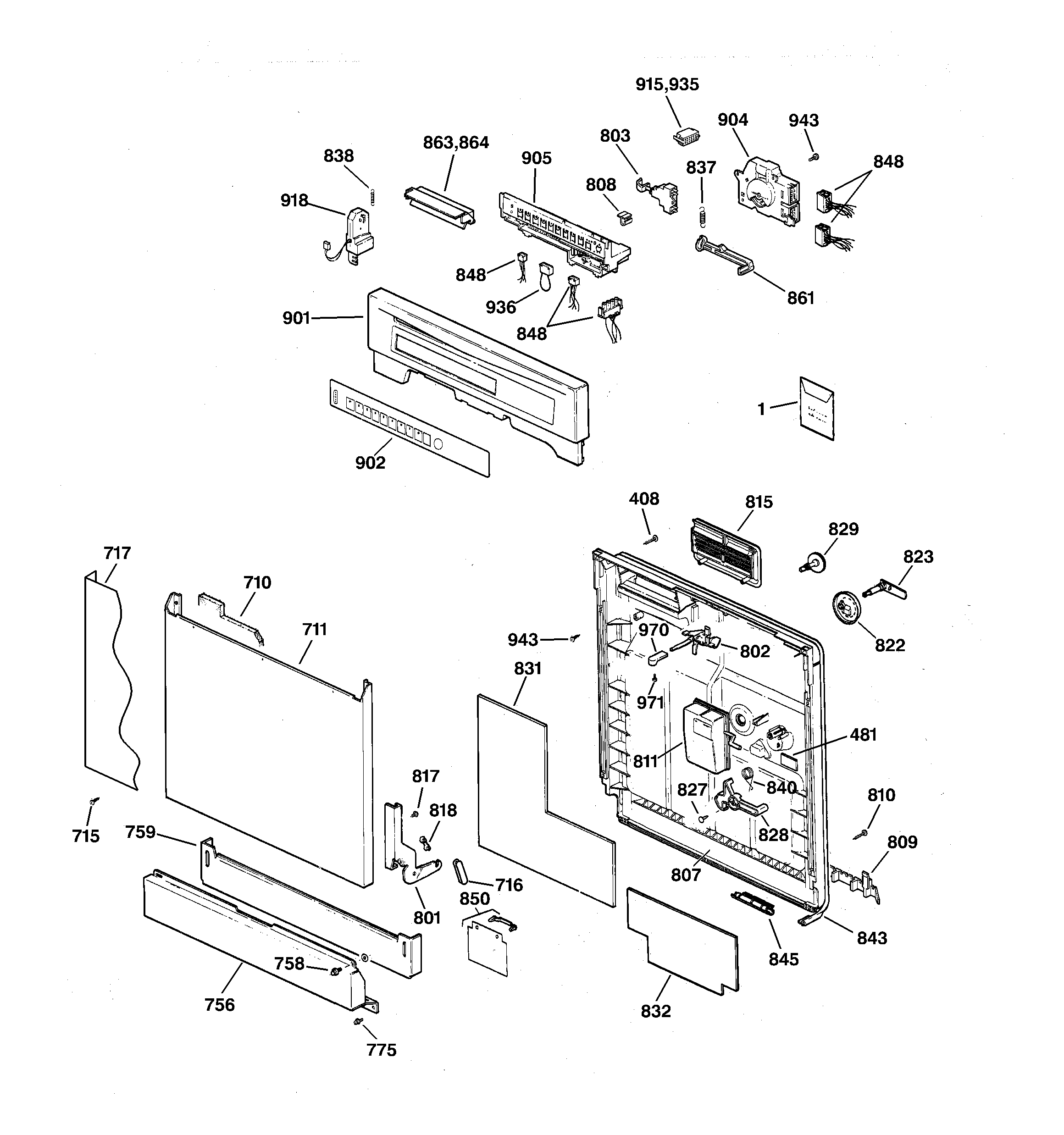 GE GSD5150F00CC escutcheon & door assembly diagram