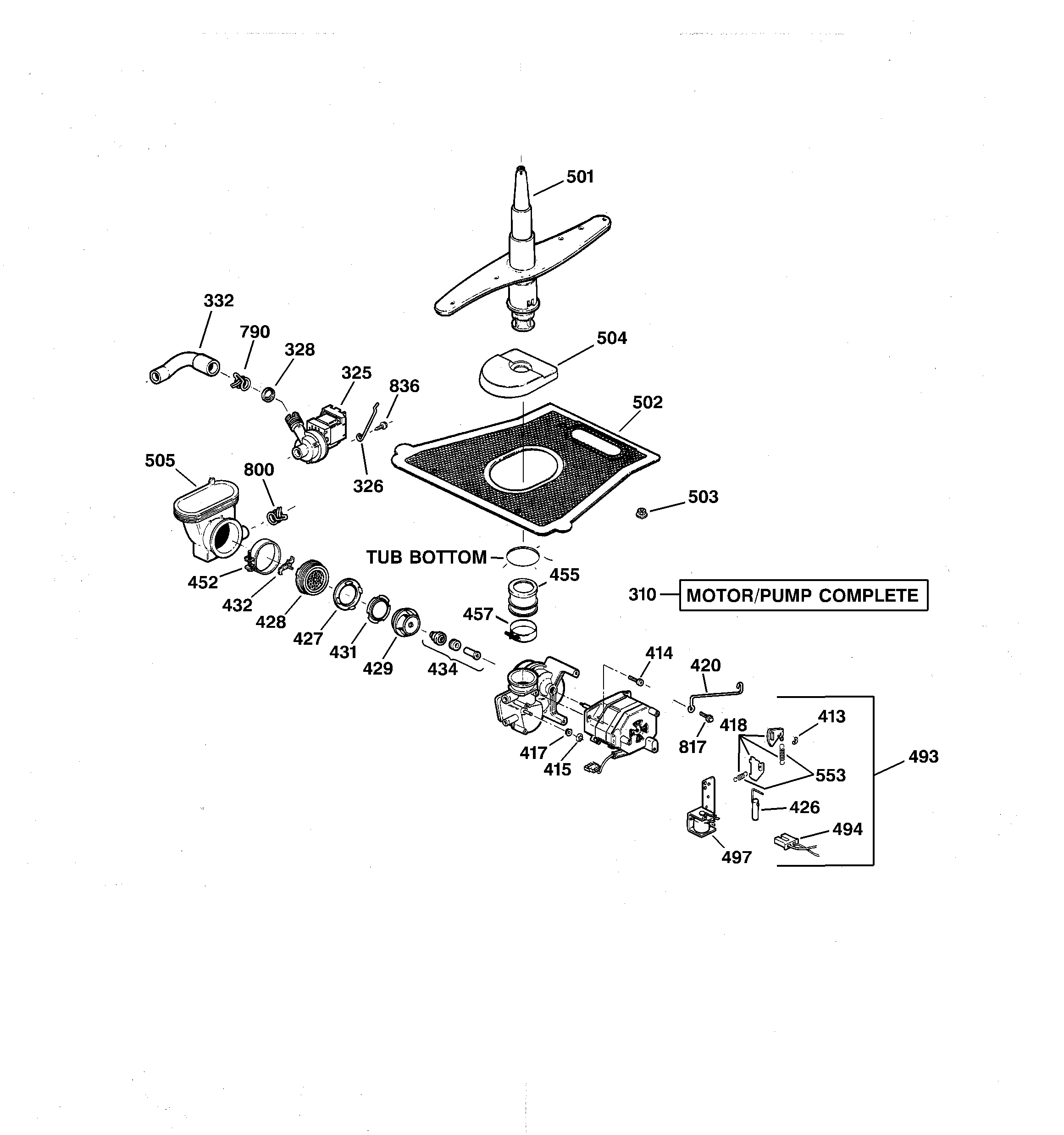 GE GSD5150F00CC motor-pump mechanism diagram