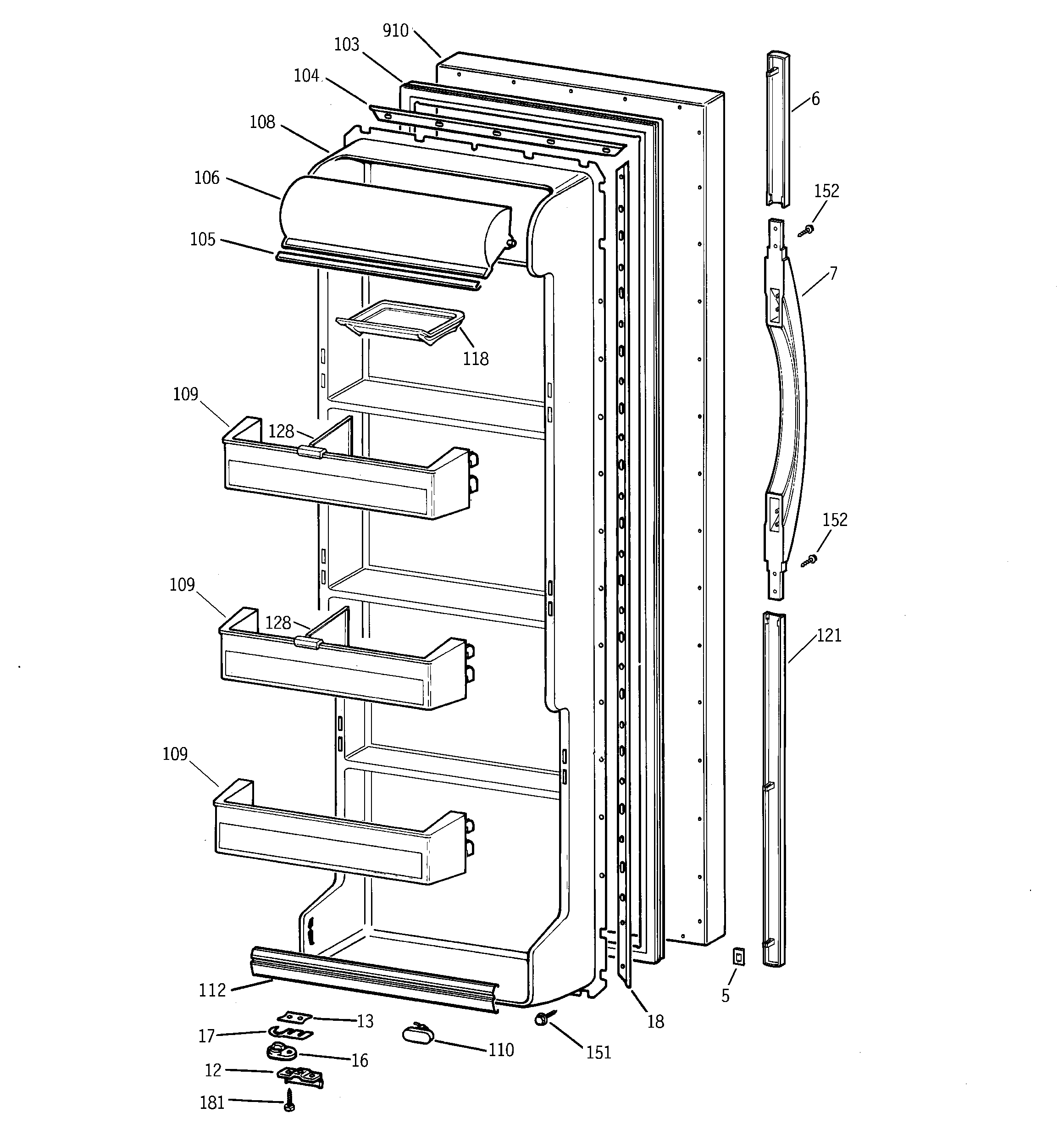 GE TFX20JABAWW fresh food door diagram