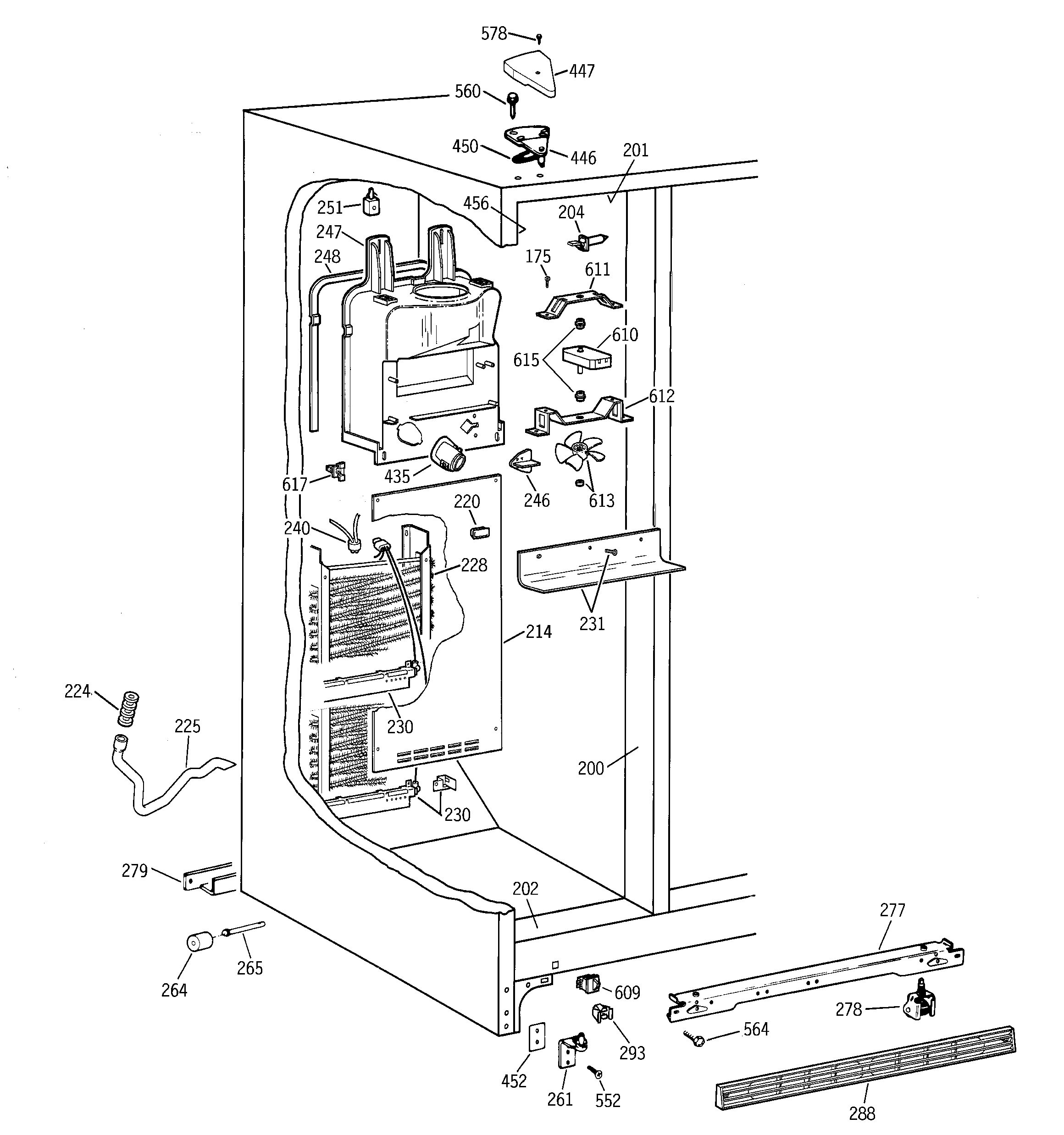 GE TFX20JABAWW freezer section diagram