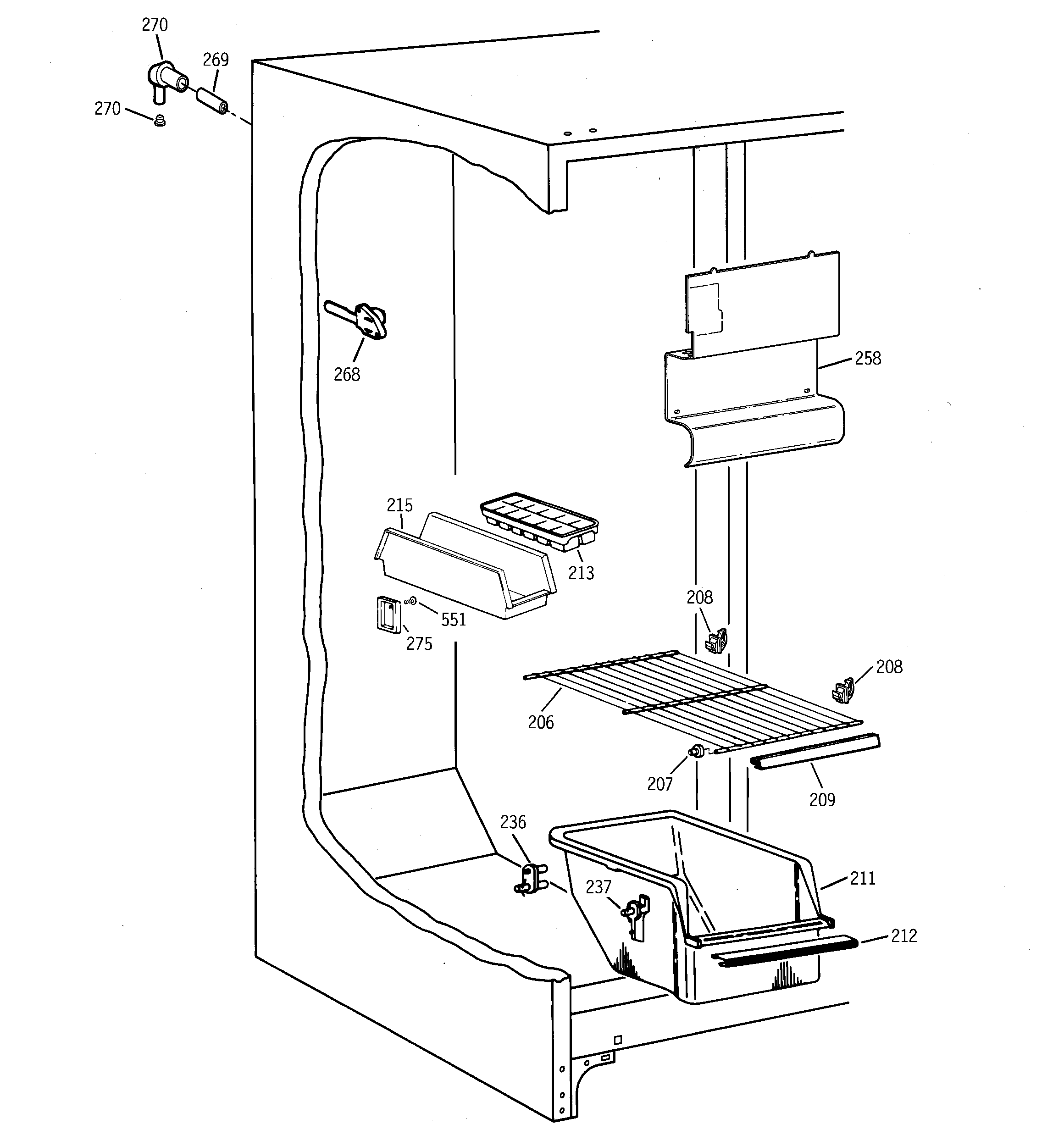 GE TFX20JABAWW freezer section diagram