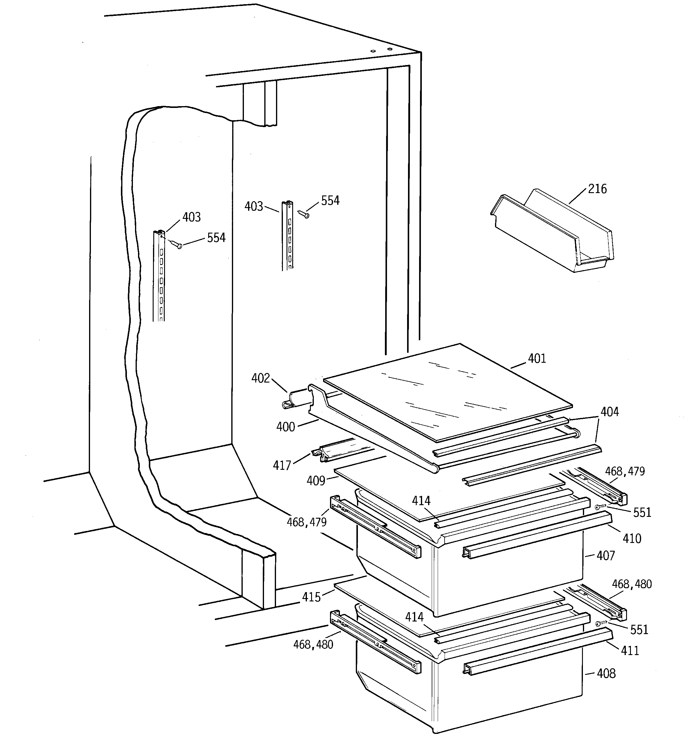 GE TFX20JABAWW fresh food section diagram