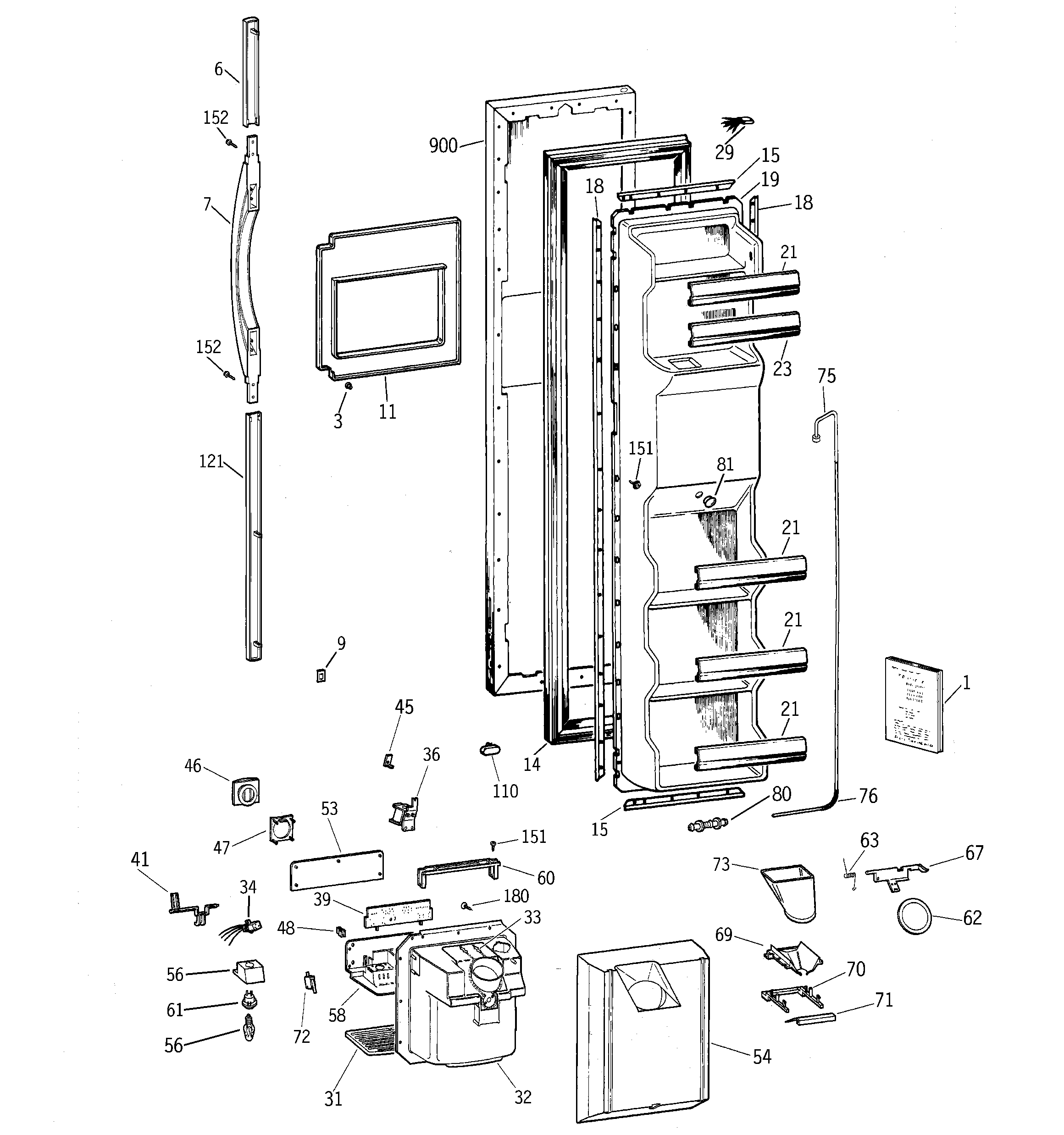 GE TFX25QRBAWW freezer door diagram