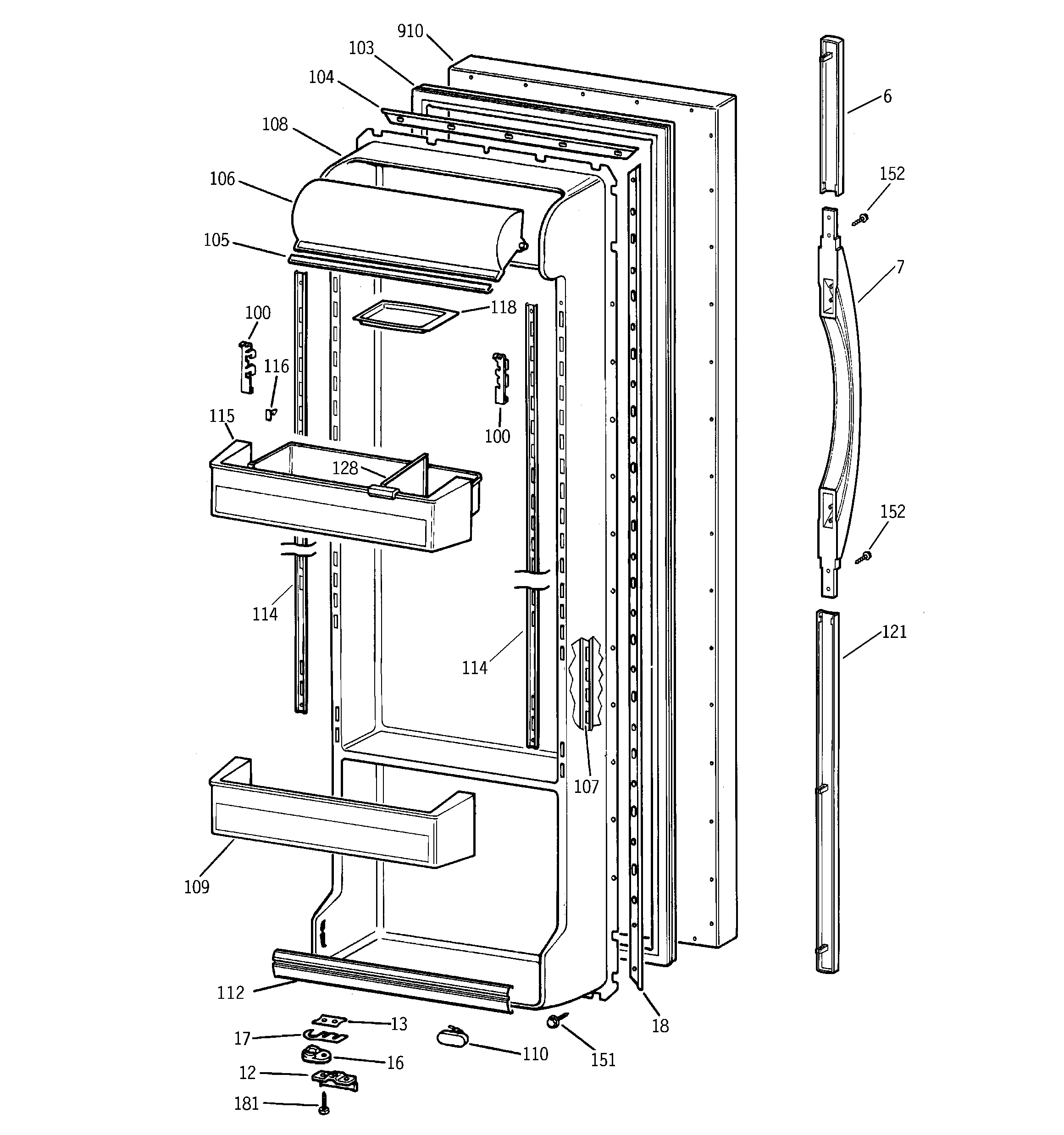 GE TFX25VRBAWW fresh food door diagram