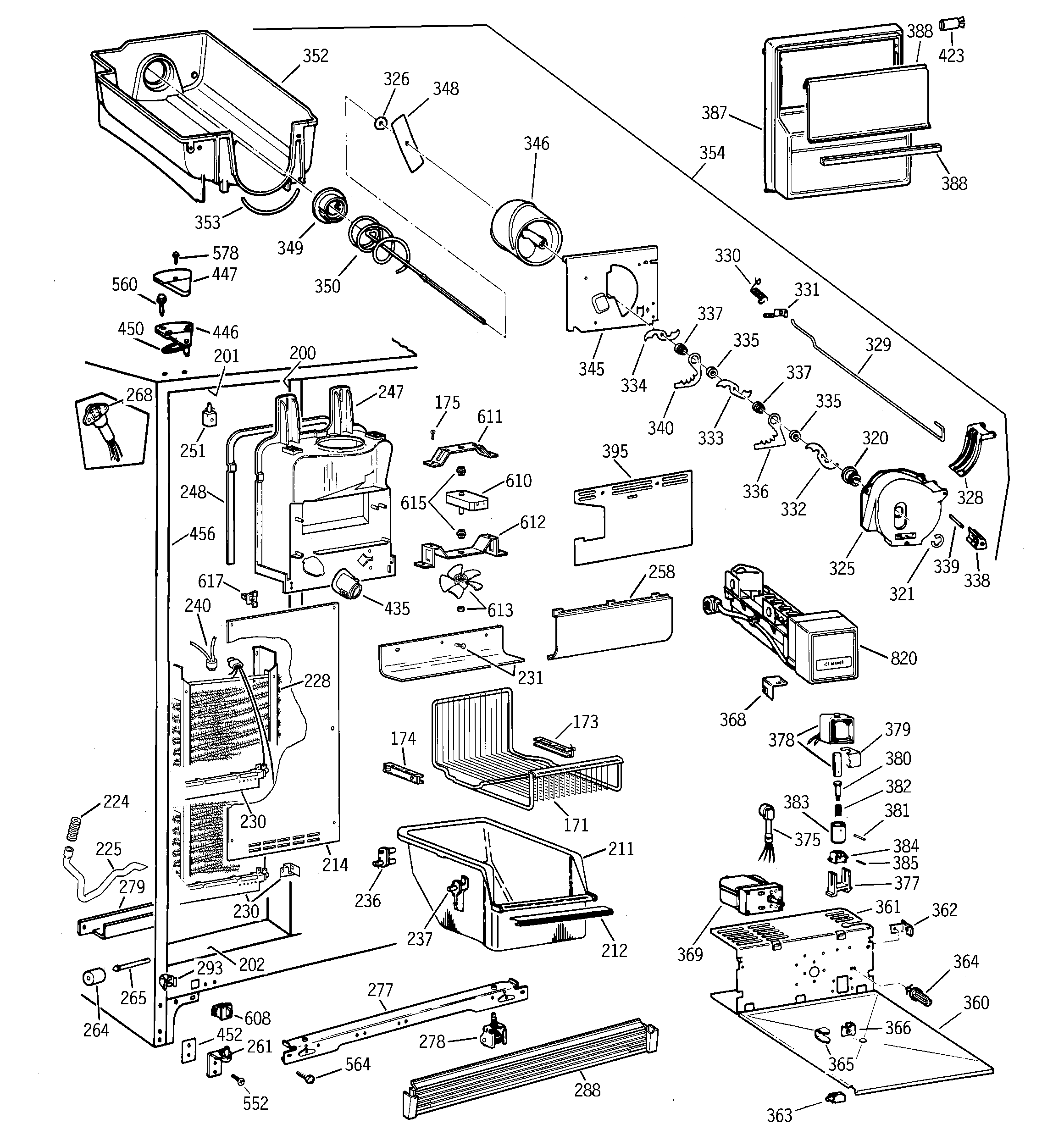 GE TFX25VRBAWW freezer section diagram