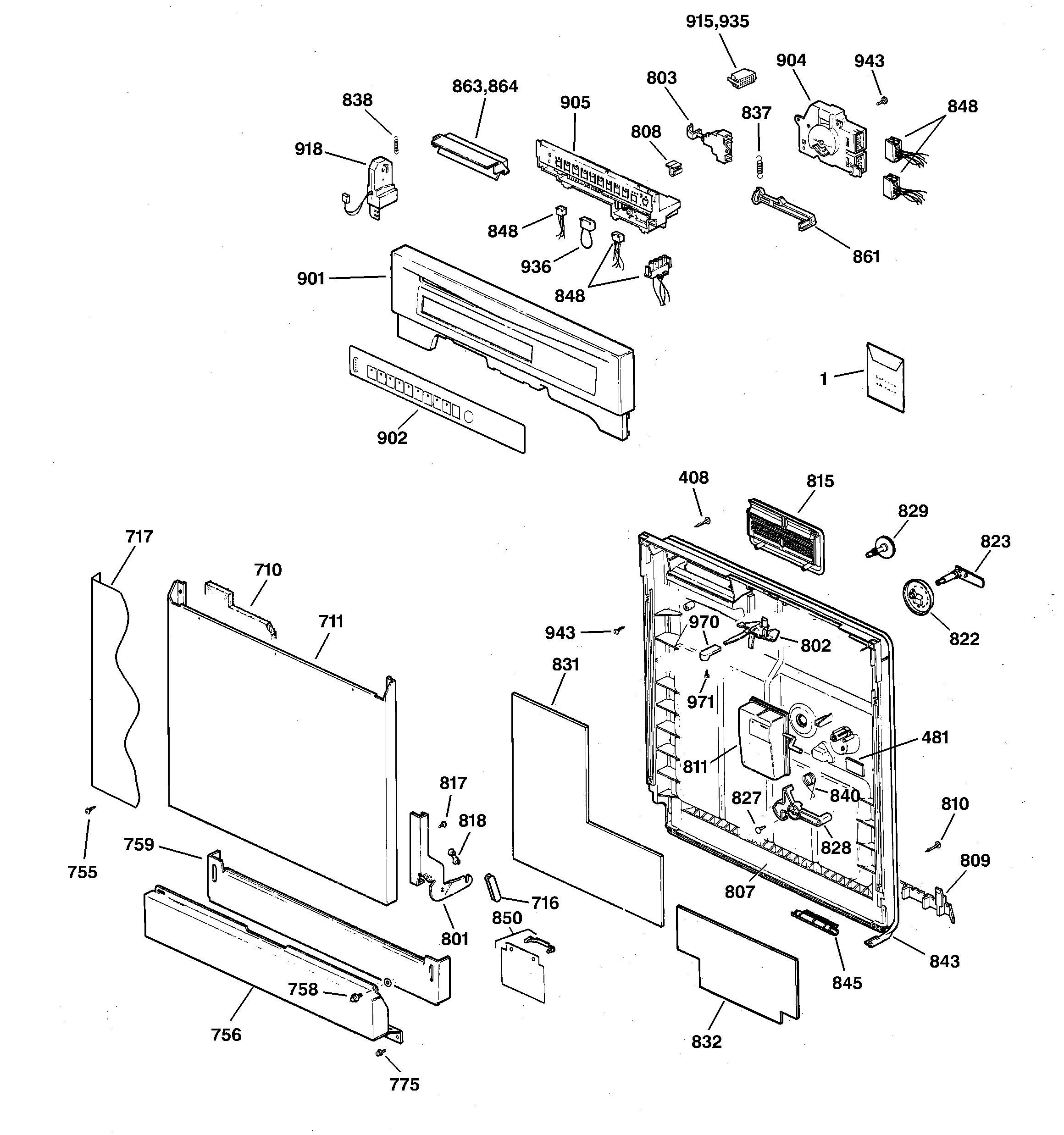 GE GSD4112Z07AA escutcheon & door assembly diagram