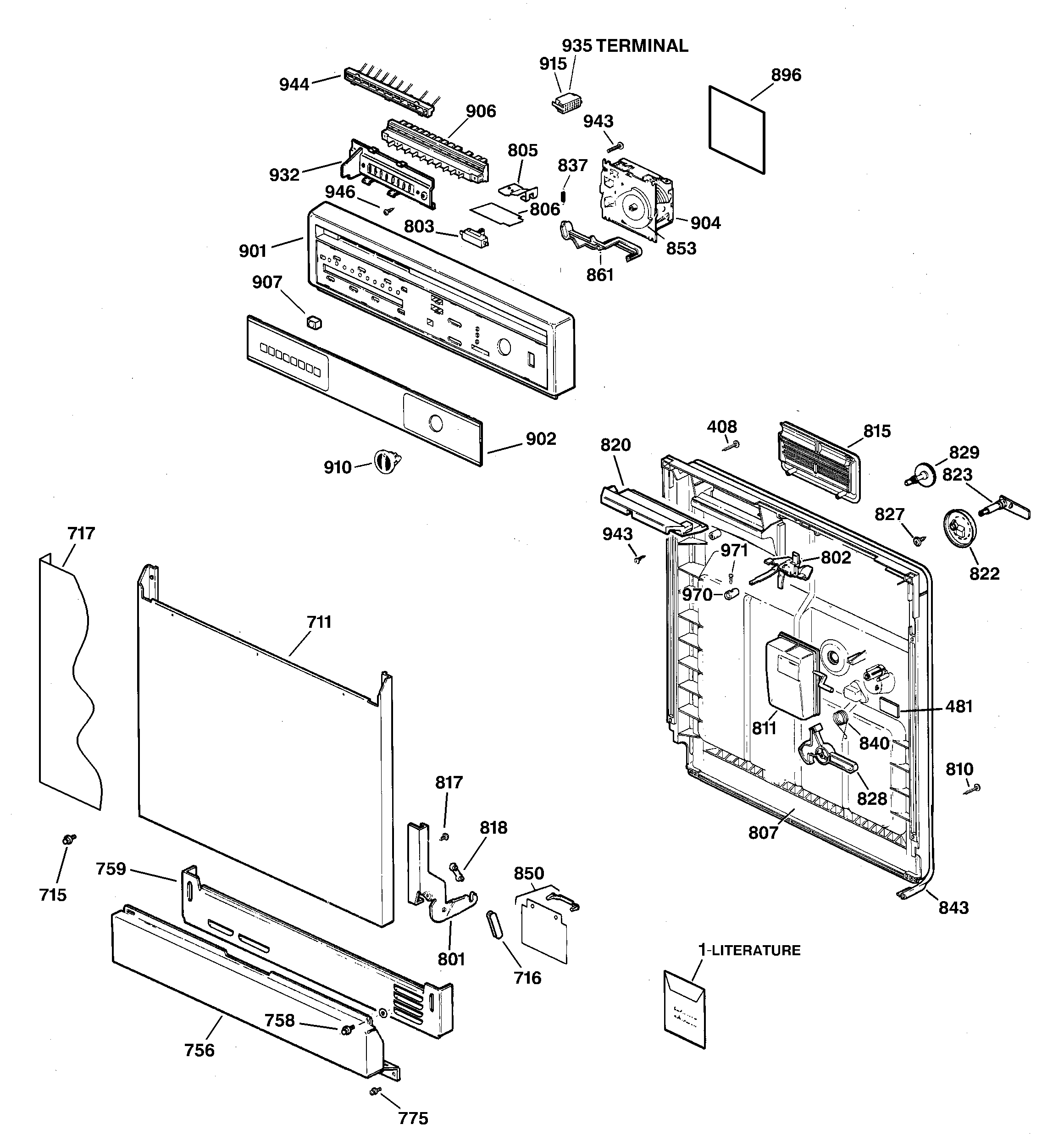GE GSD3610ZZ4AA escutcheon & door assembly diagram