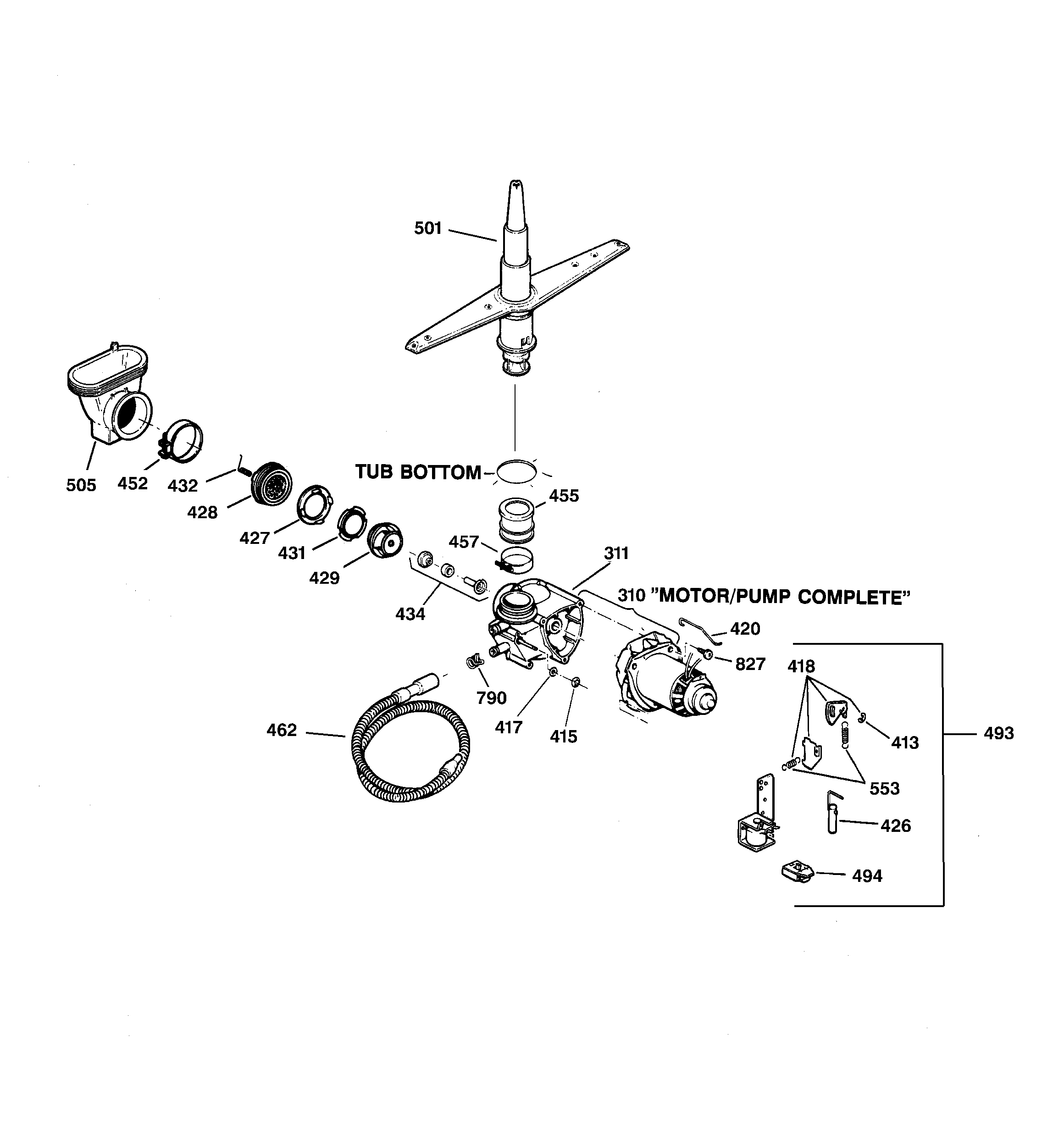 GE GSD3610ZZ4AA motor-pump mechanism diagram