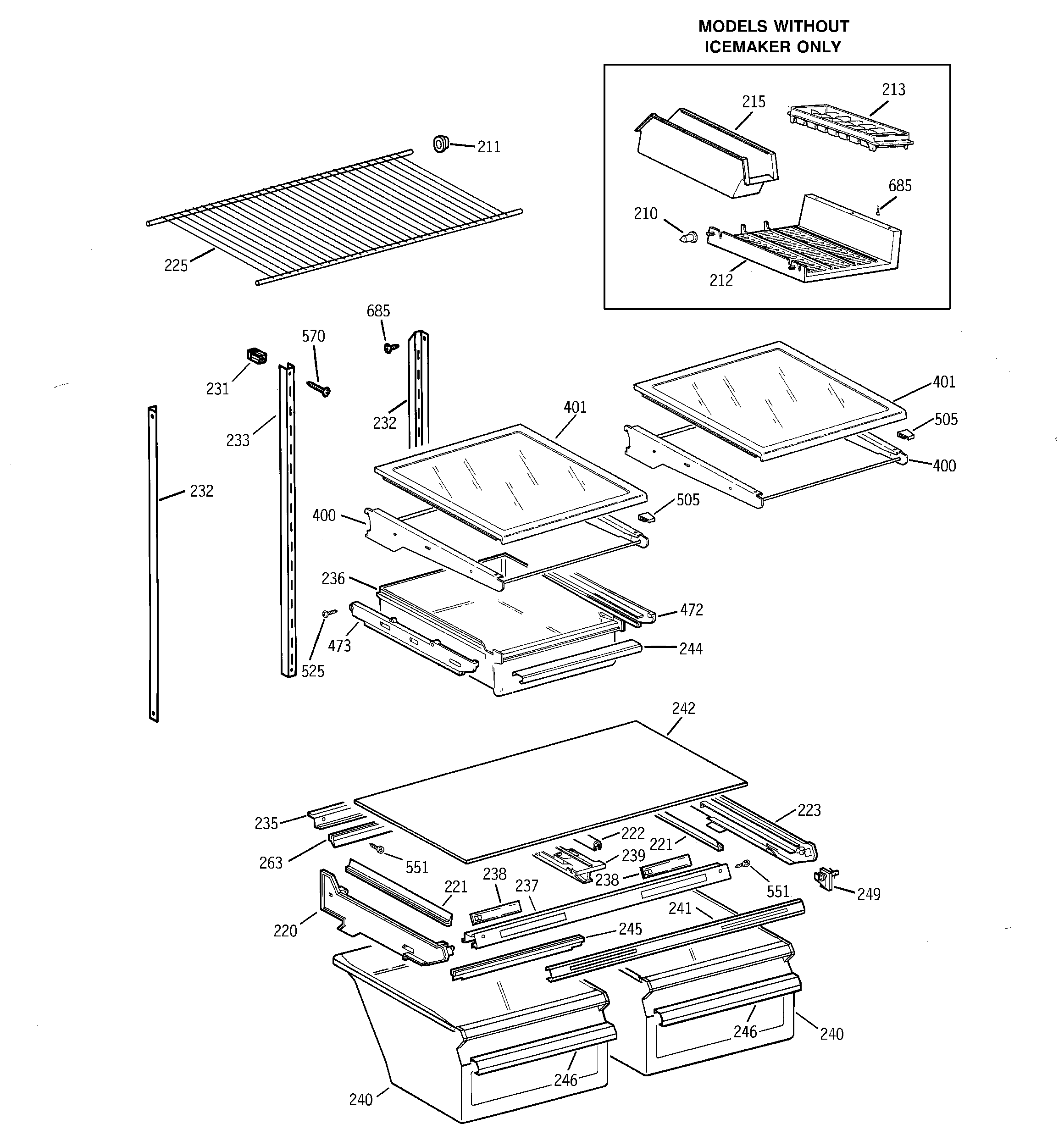 GE ERT2018DBRAA shelves & drawers diagram